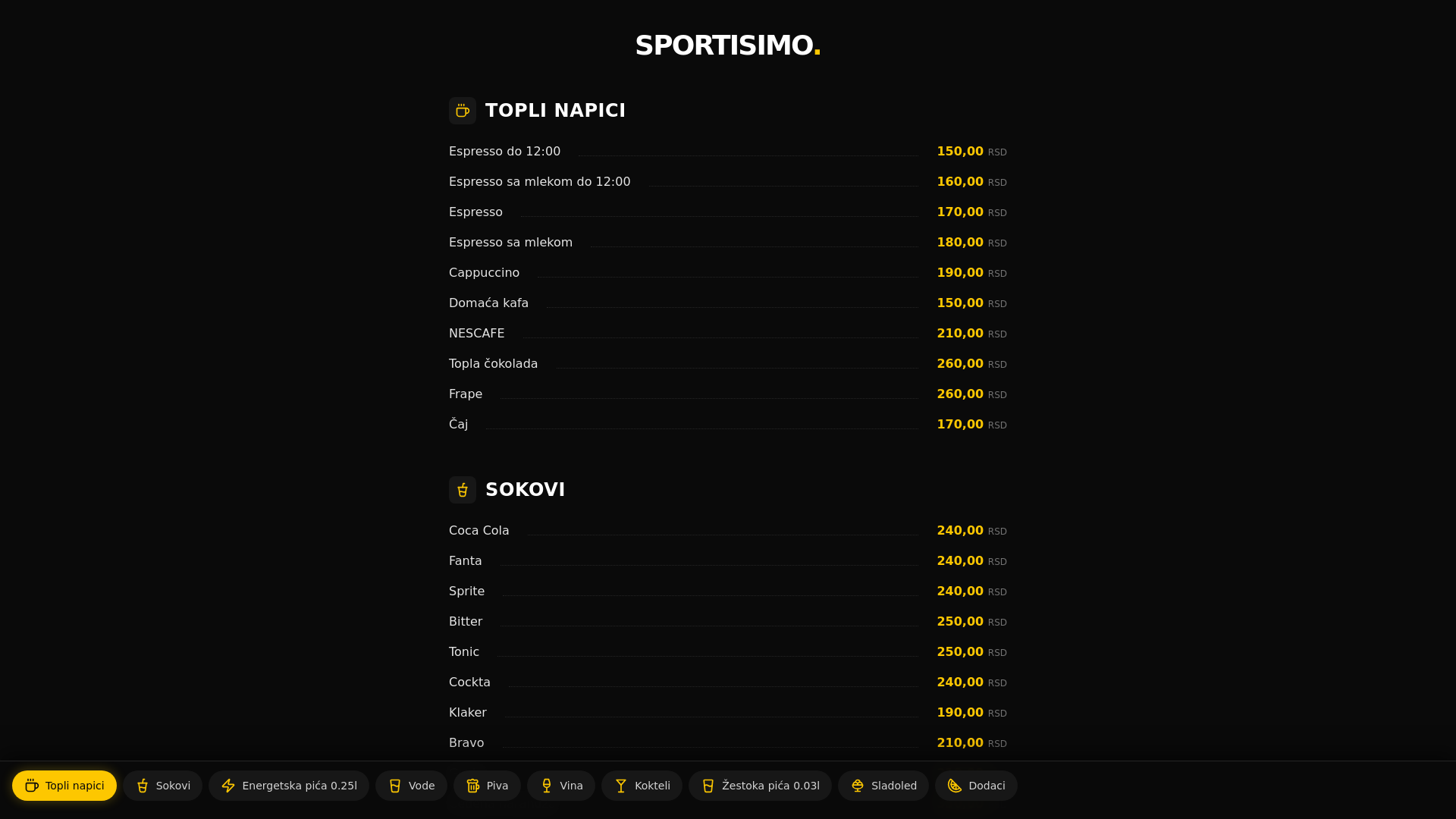 website screenshot of https://sportisimocaffe.rs