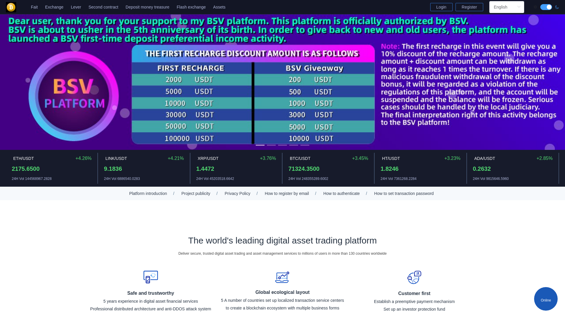 website screenshot of https://bitcoinsvexchange.com