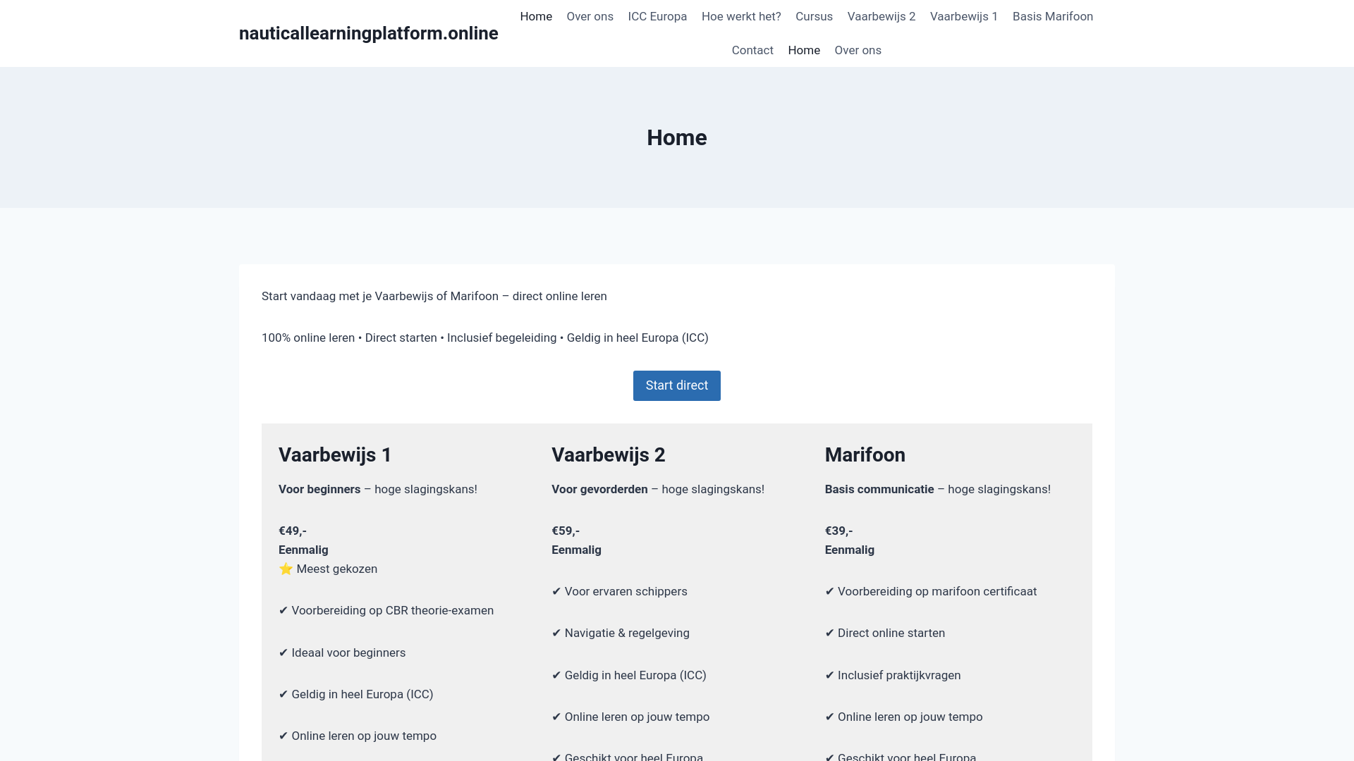 website screenshot of https://nauticallearningplatform.online/