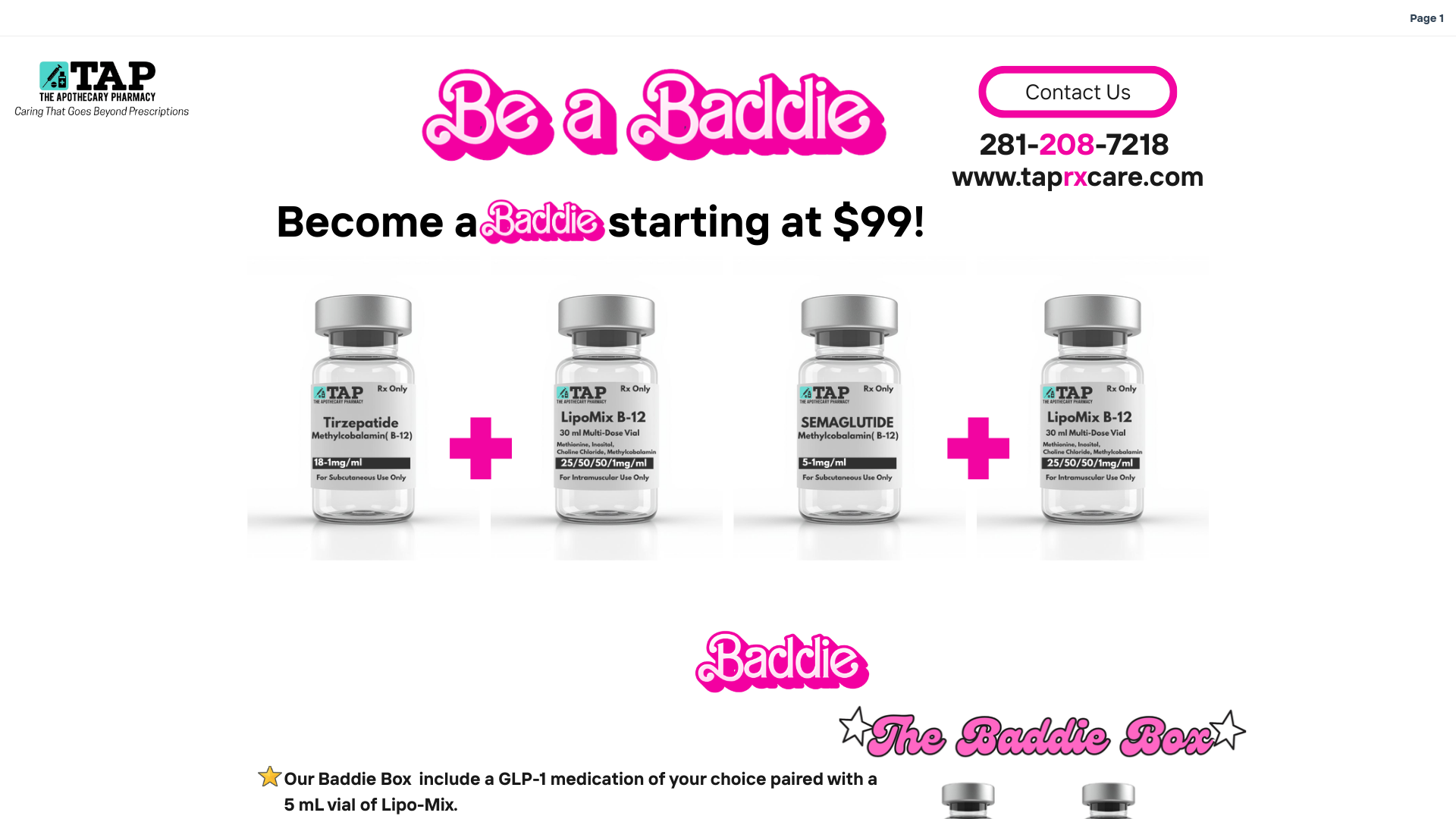 website screenshot of https://baddieboxrx.com/