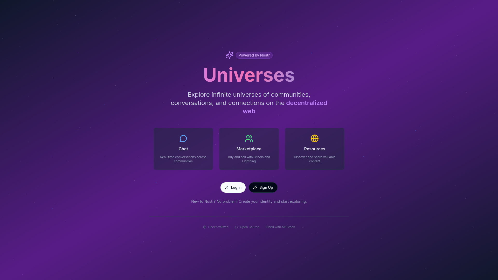 website screenshot of https://universes.to/