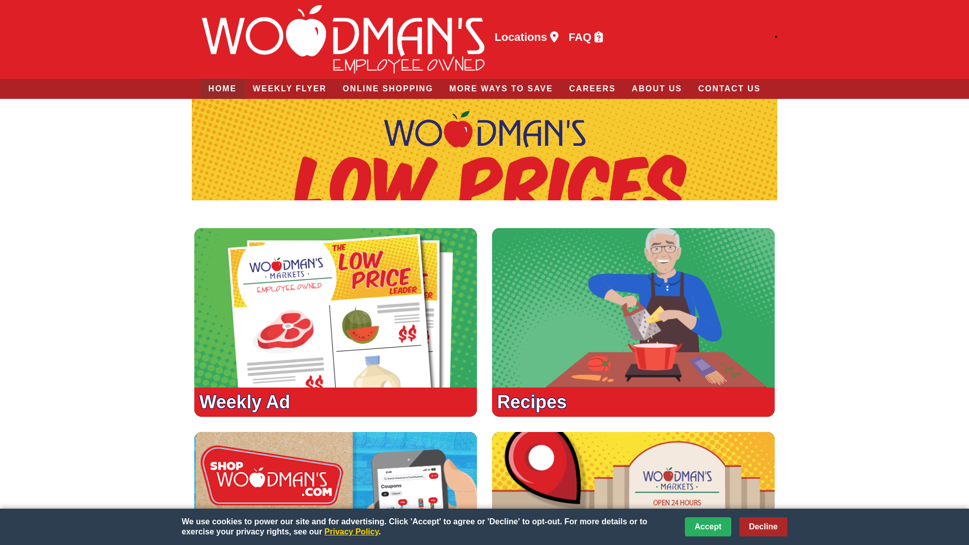 website screenshot of https://woodmans.food/