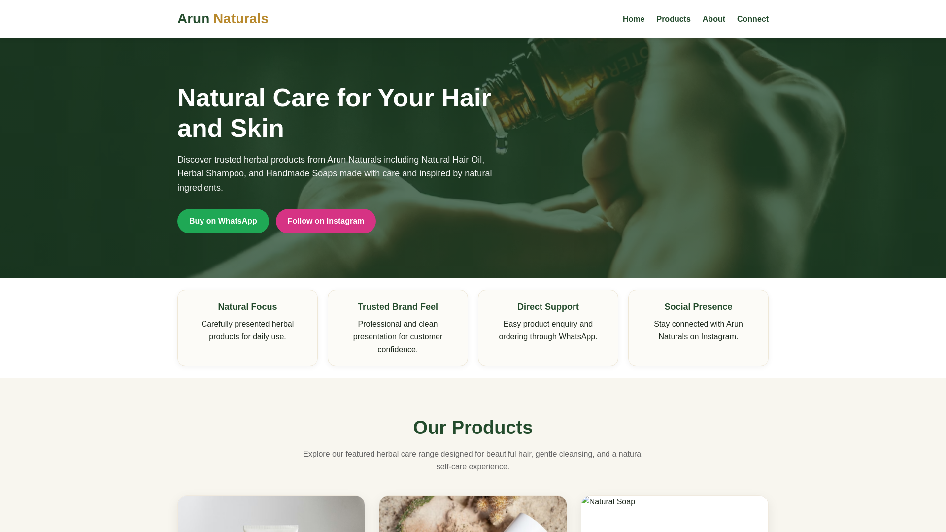 website screenshot of https://arunnaturals.com/