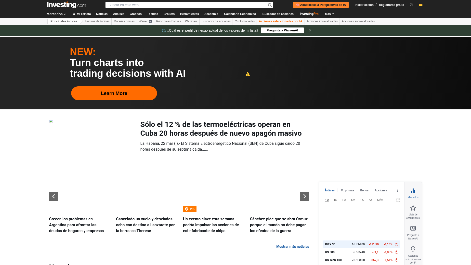 website screenshot of https://es.investing.com
