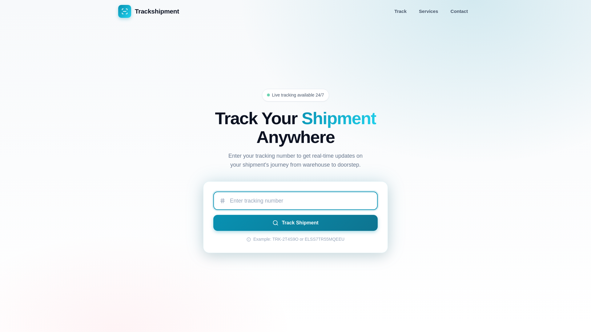 website screenshot of https://trackshipment.app/