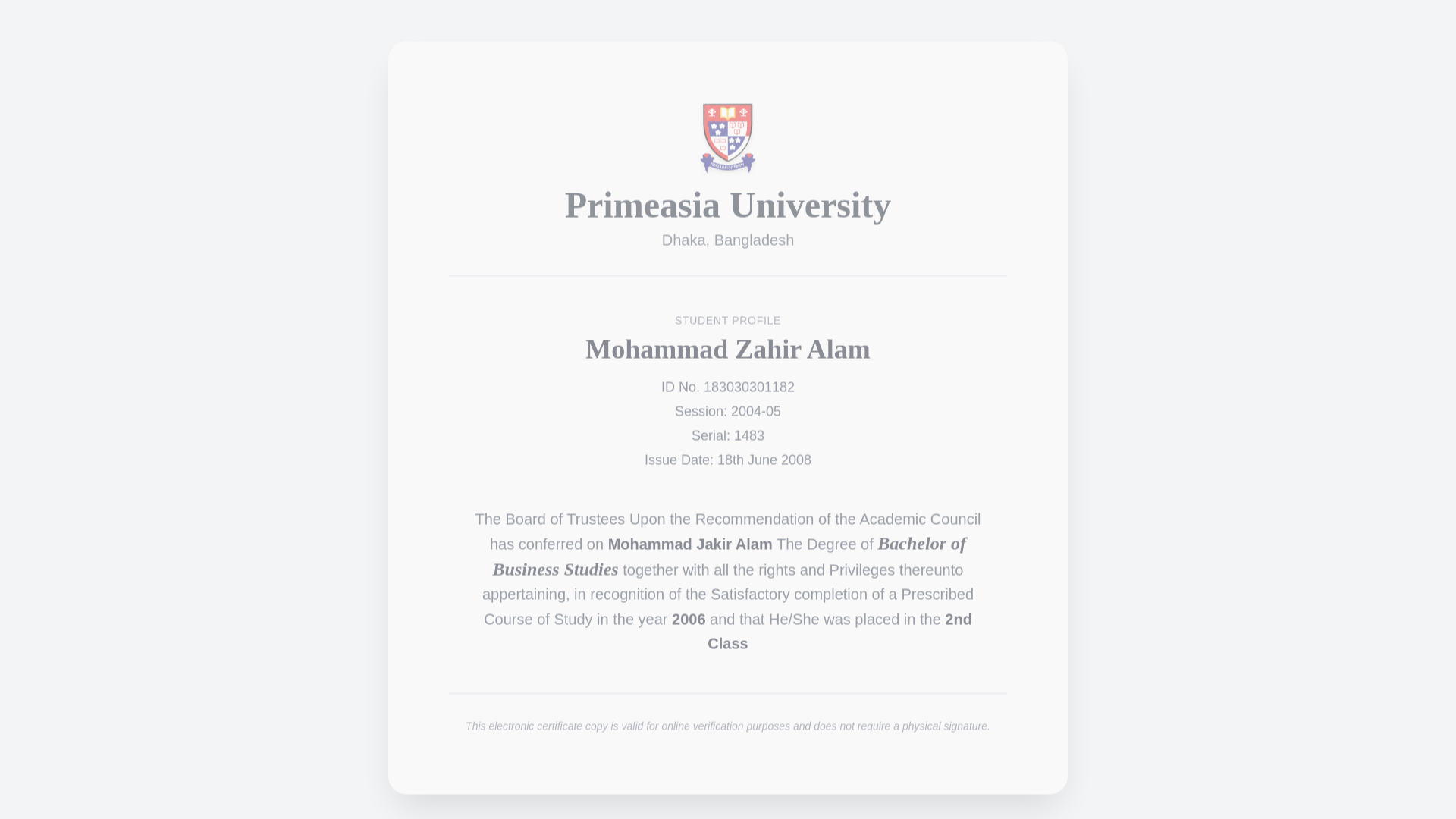 website screenshot of https://primeasiauniversity-verifyid-183030301182.pages.dev/
