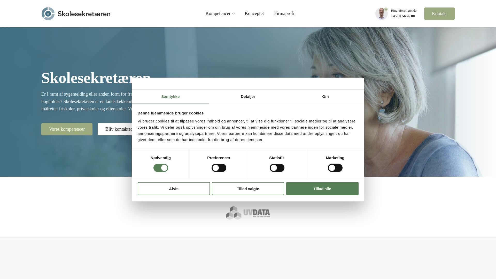 website screenshot of https://skolesekretaer.dk