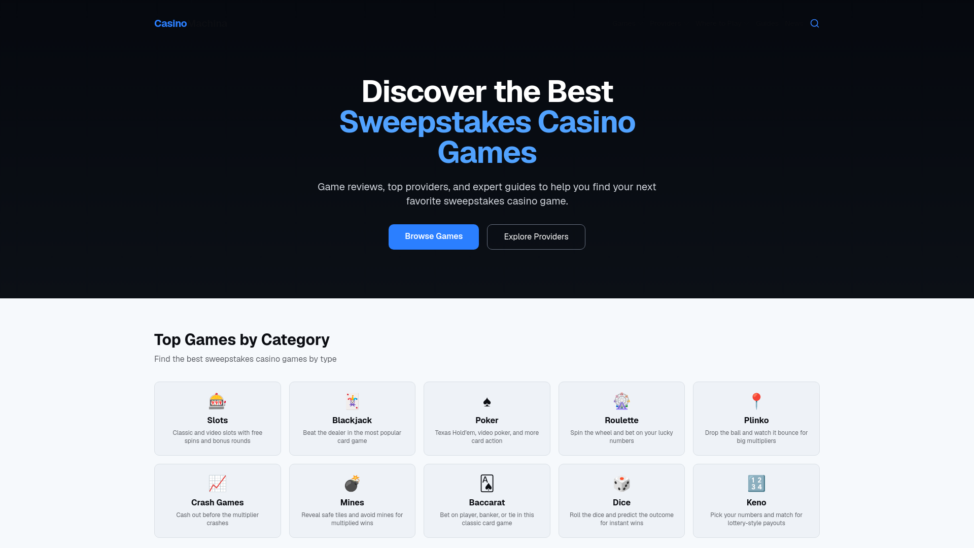 website screenshot of https://casinomachina.com/