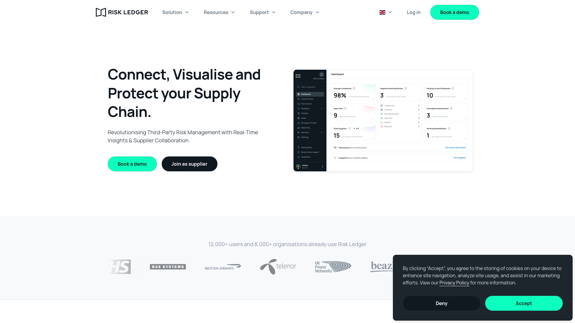 website screenshot of https://liveriskledger.co/