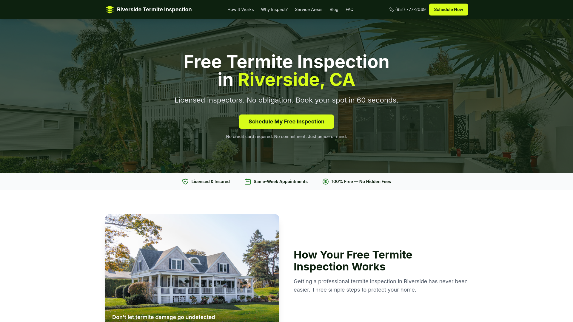 website screenshot of https://riversidetermiteinspection.com/