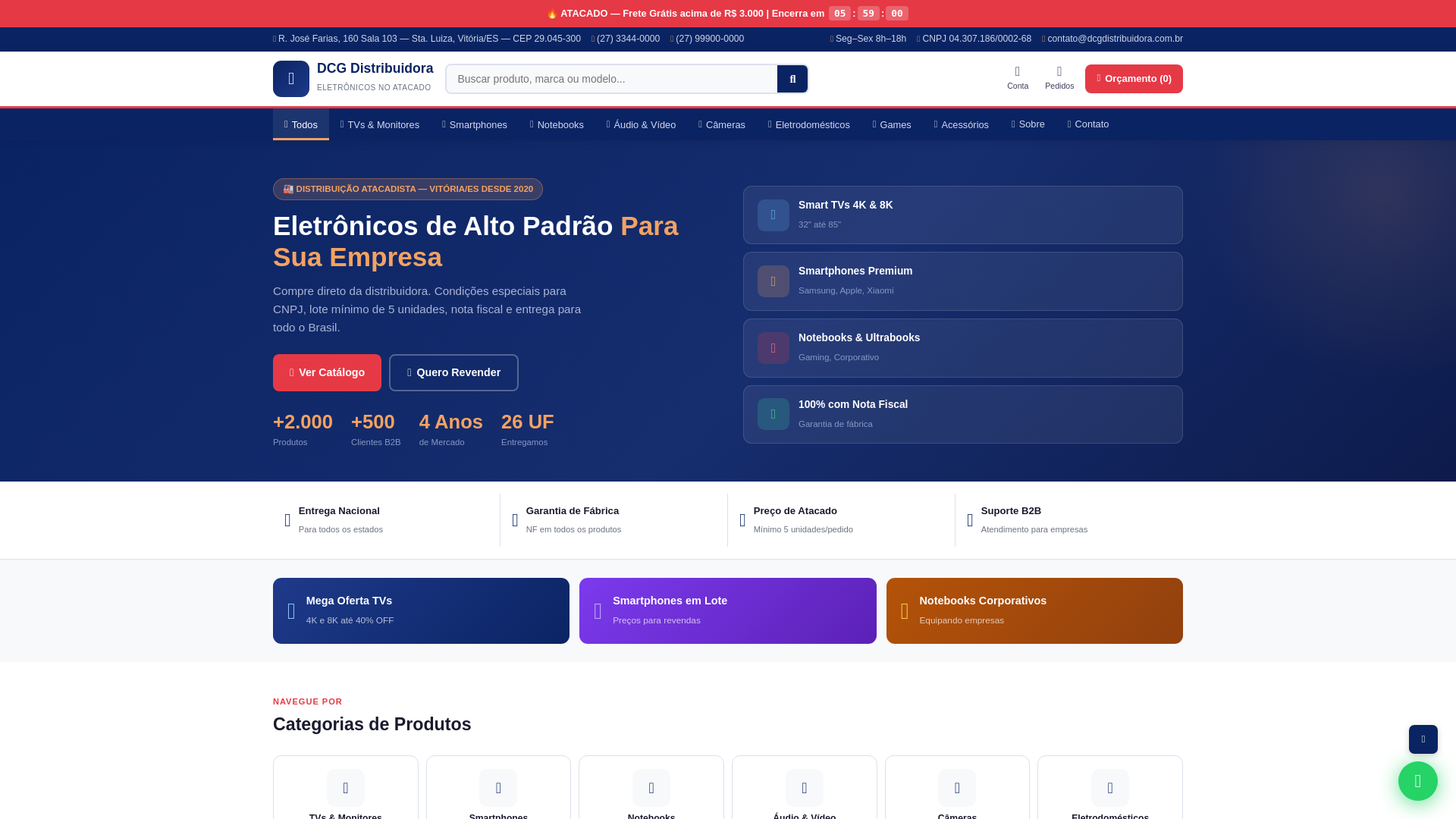 website screenshot of https://dcgdistribuidora.com.br/