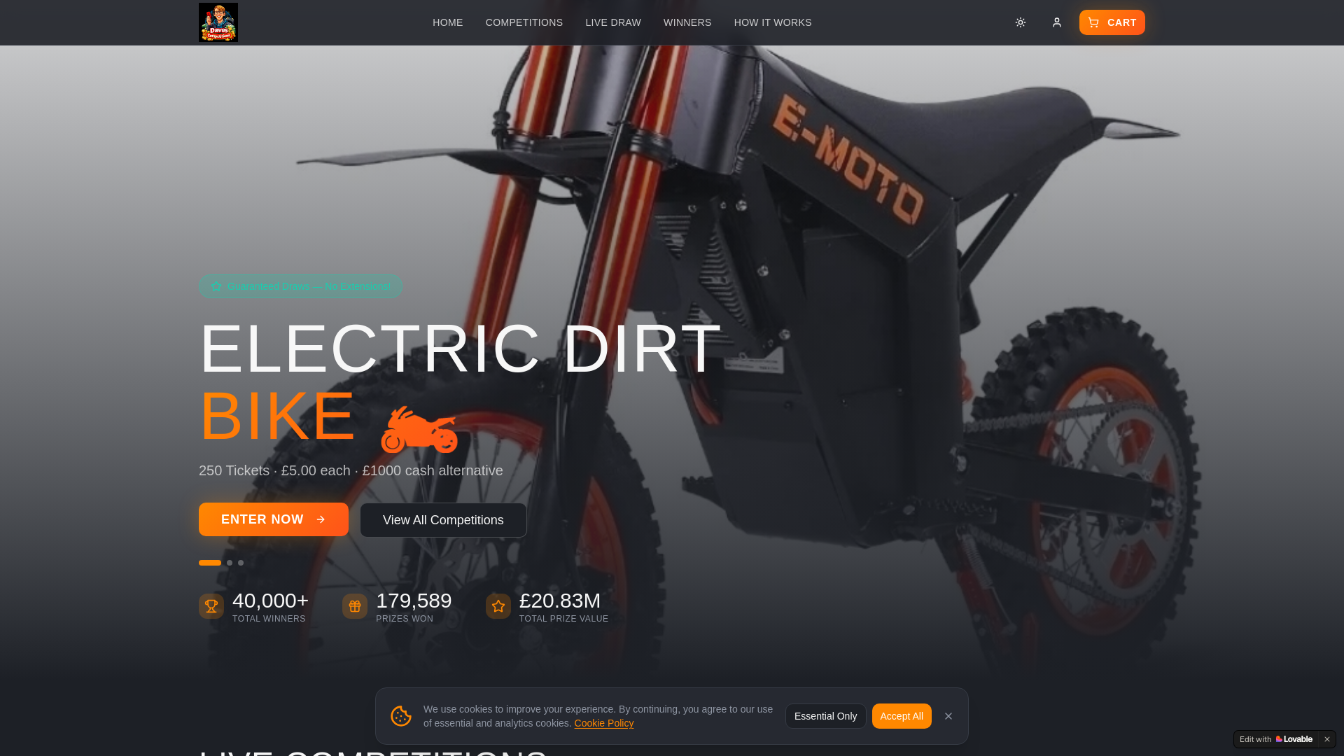 website screenshot of https://davescompetitions.com/