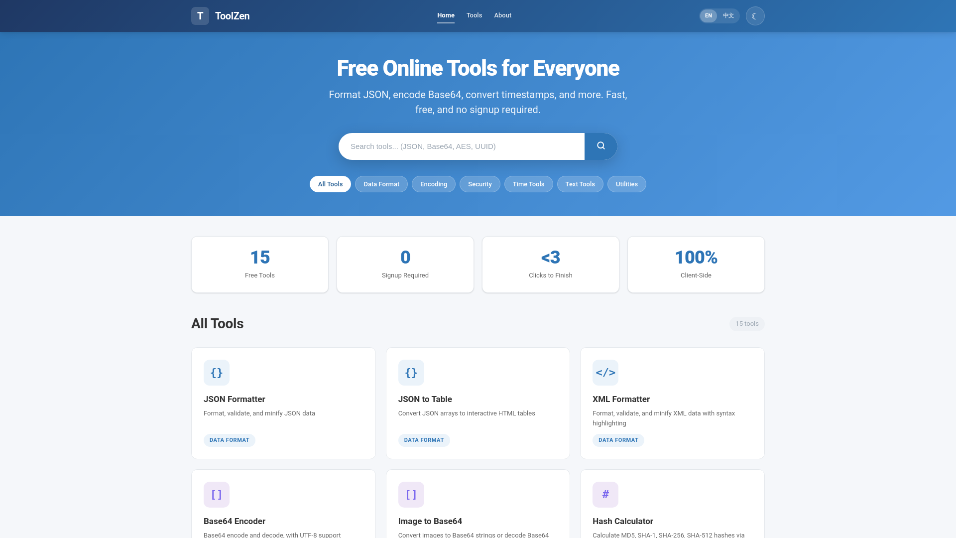 website screenshot of https://toolzen.org/