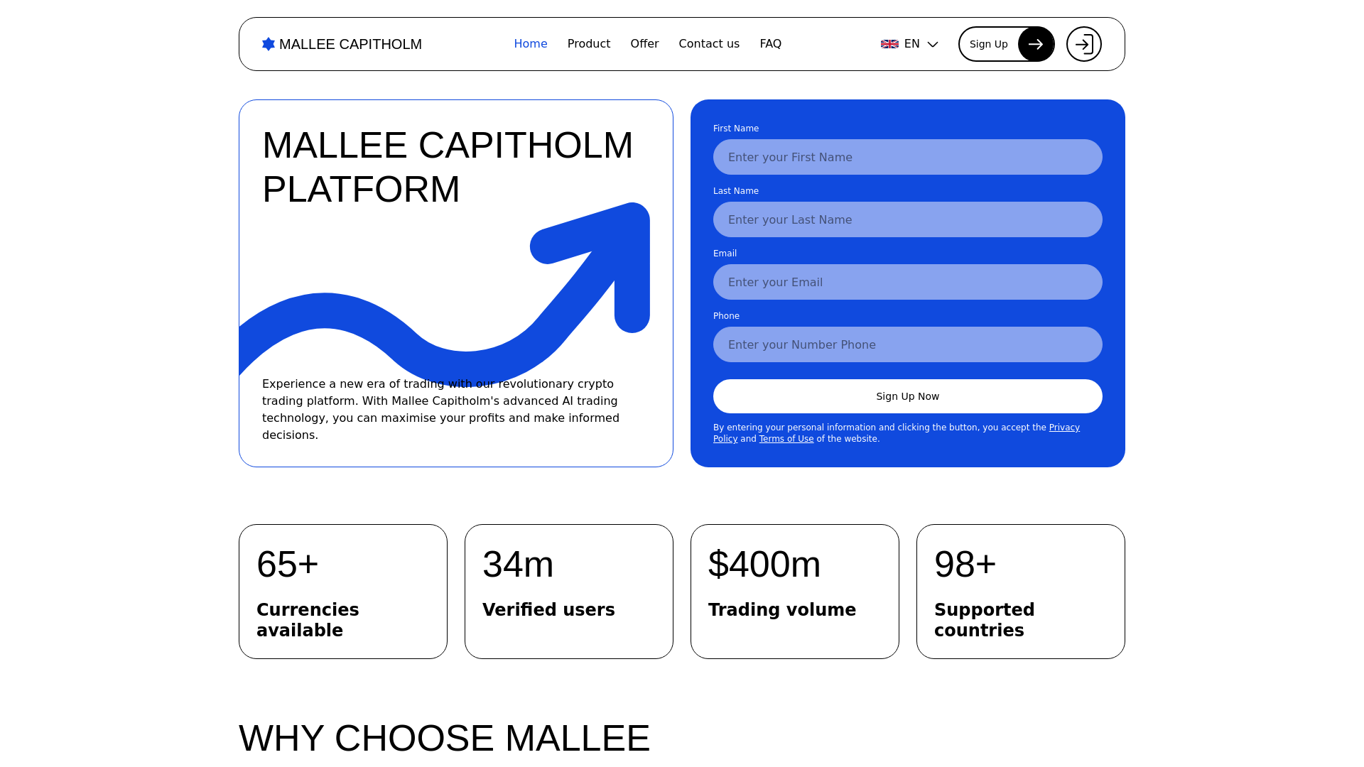 website screenshot of https://mallee-capitholm.com/