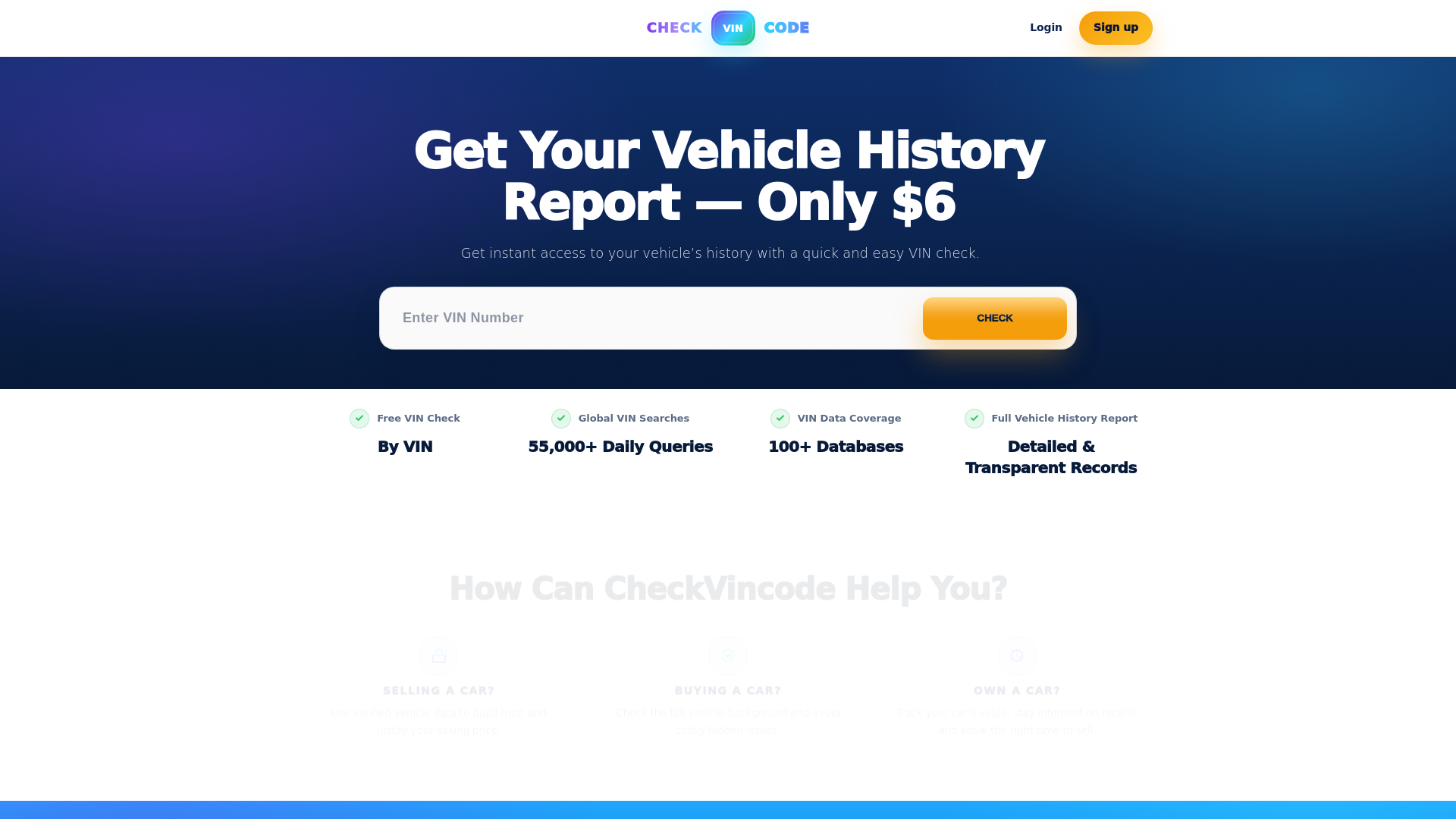 website screenshot of https://checkvincode.com/