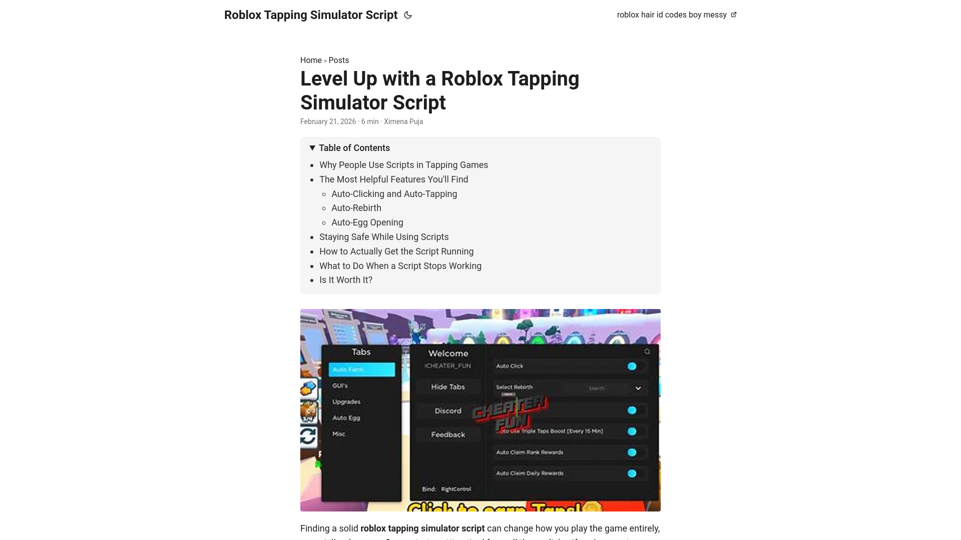 website screenshot of https://roblox-tapping-simulator-script.pages.dev/