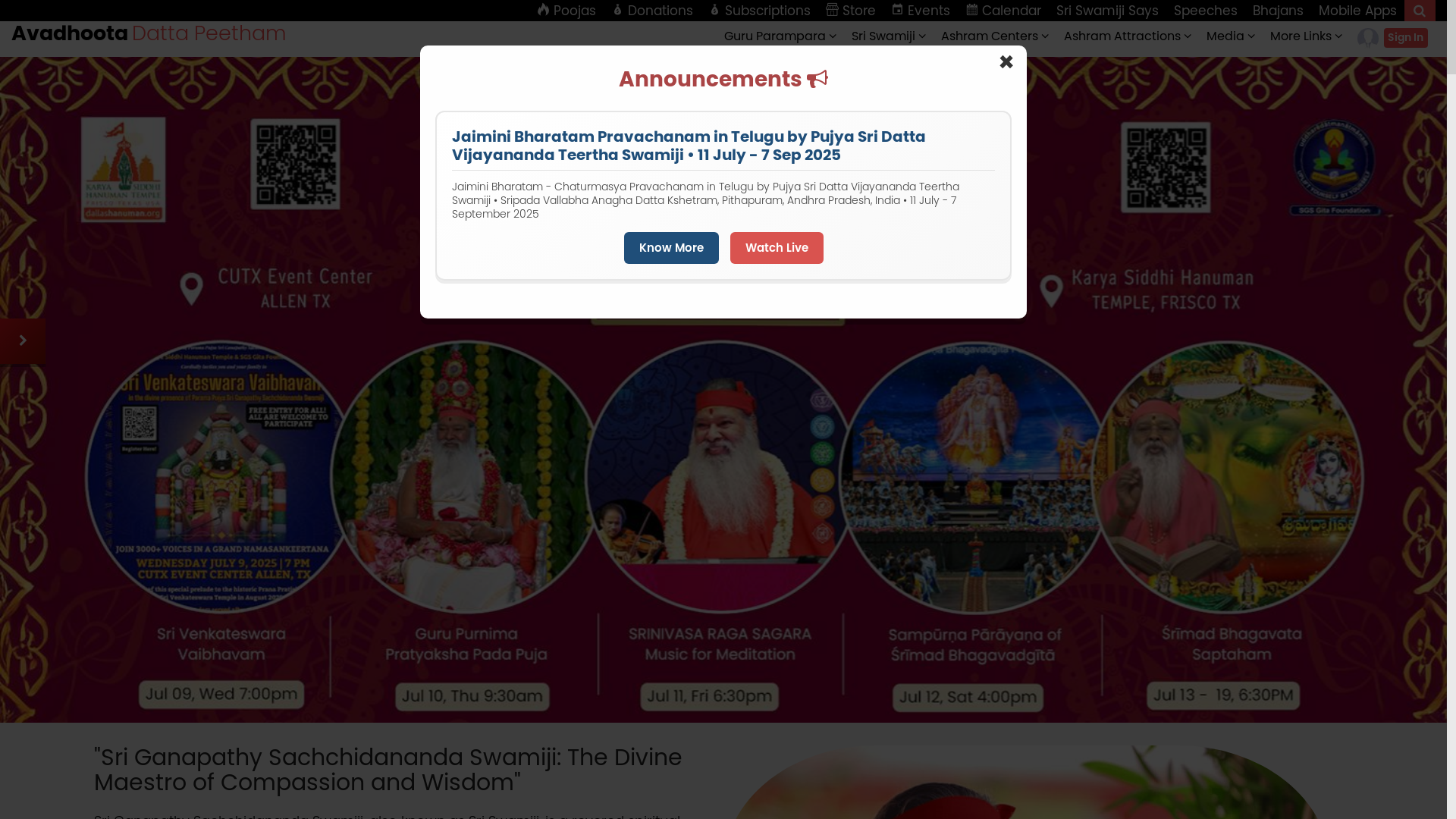 website screenshot of https://ganapathyswamiji.com/