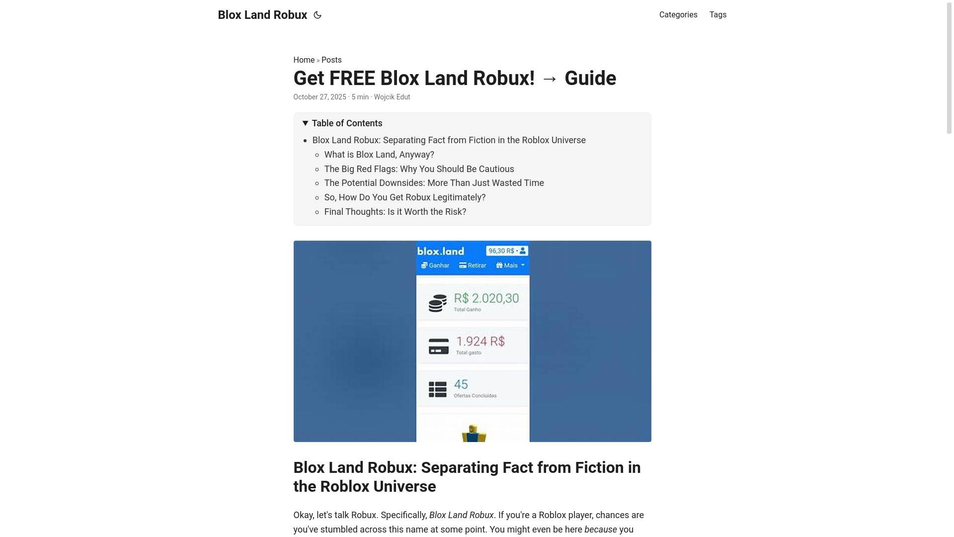 website screenshot of https://blox-land-robux.pages.dev/