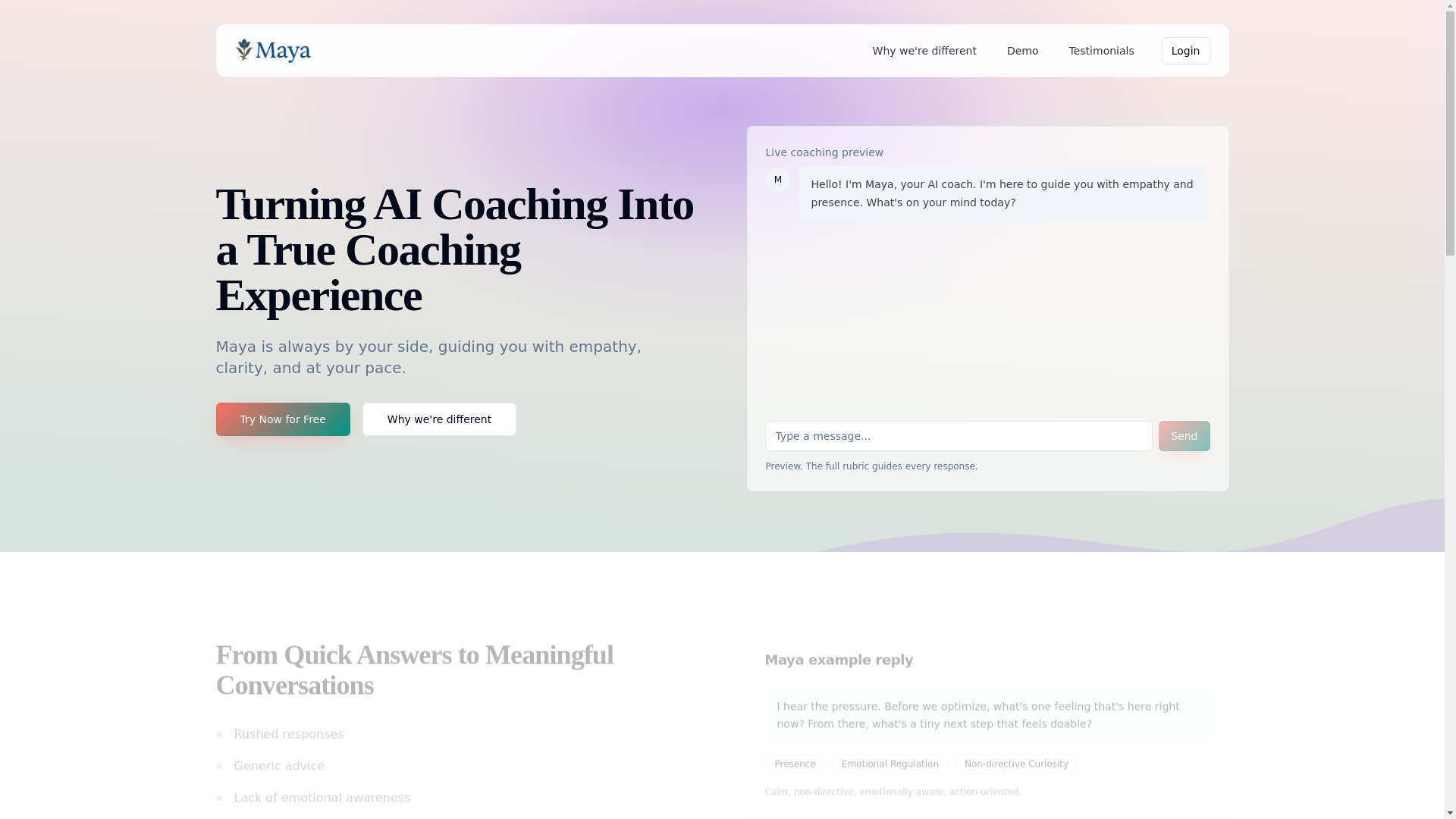 website screenshot of https://coachmaya.ai/