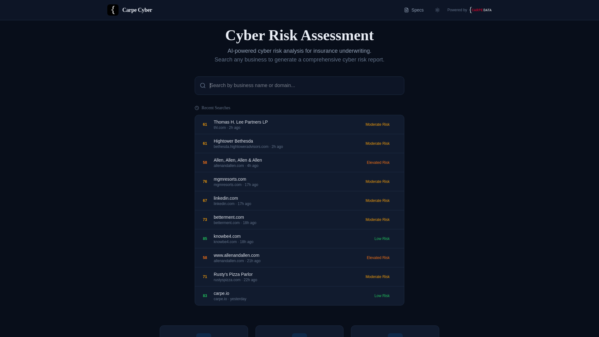 website screenshot of https://carpecyber.com/