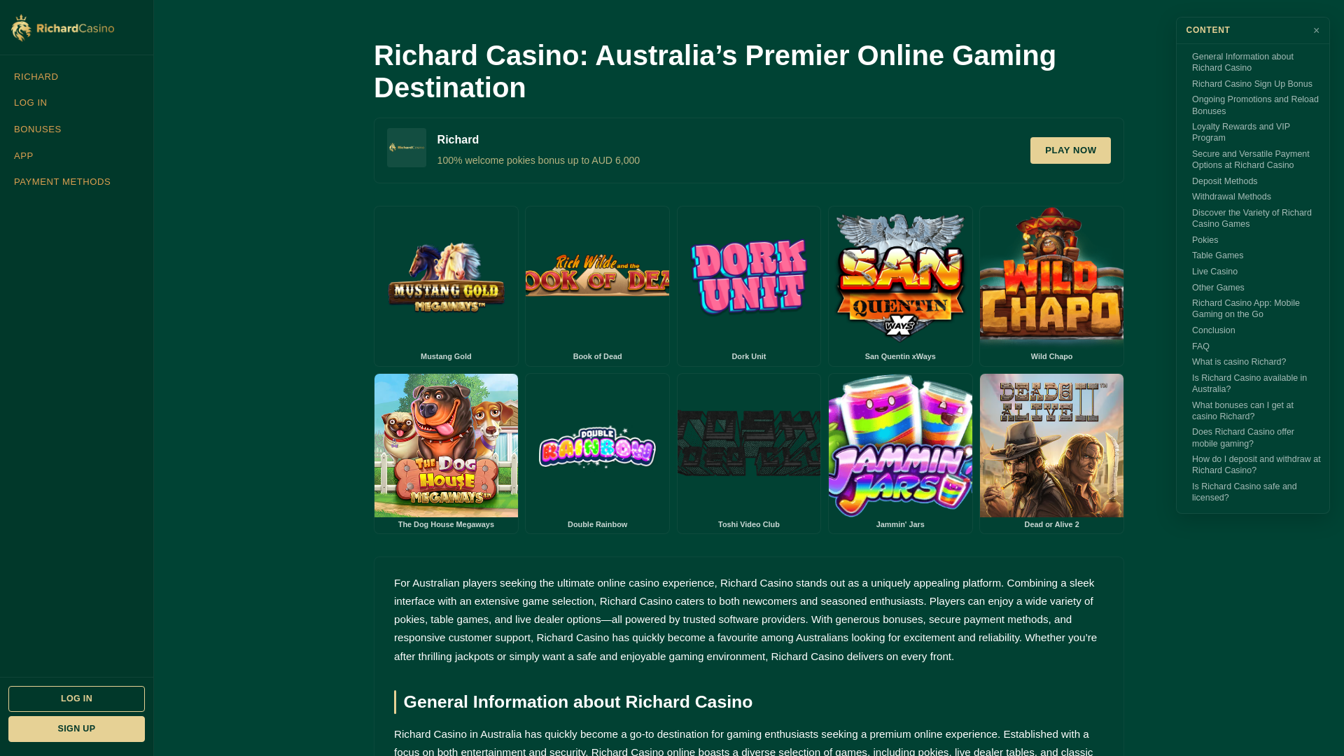 website screenshot of https://richard-casinos-online-australia.com