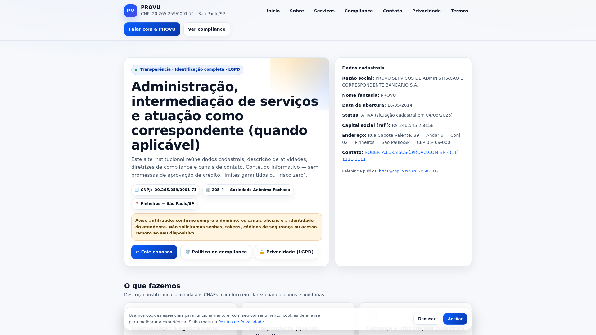 website screenshot of https://servicosadiministracao.com/