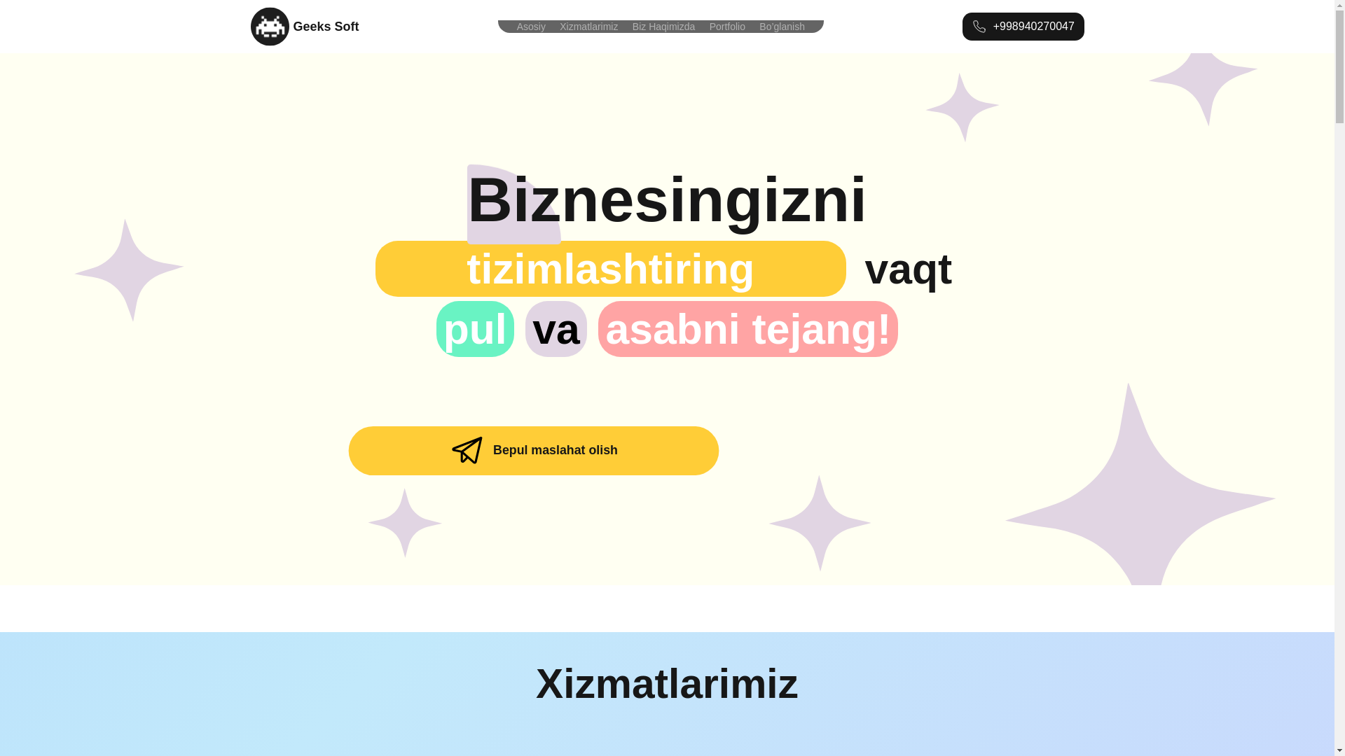 website screenshot of https://geeks-soft.uz/