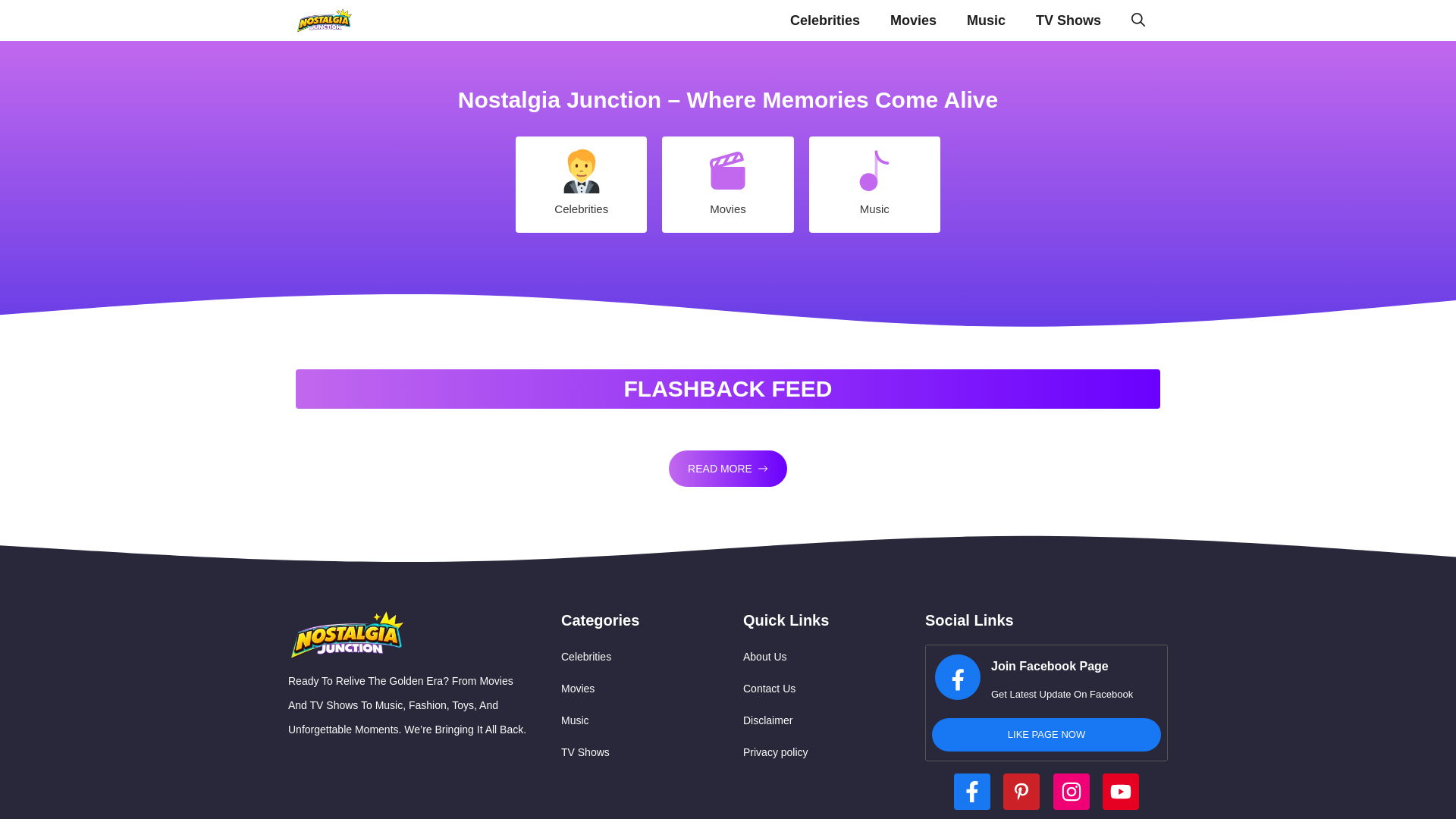 website screenshot of https://nostalgiajunction.com