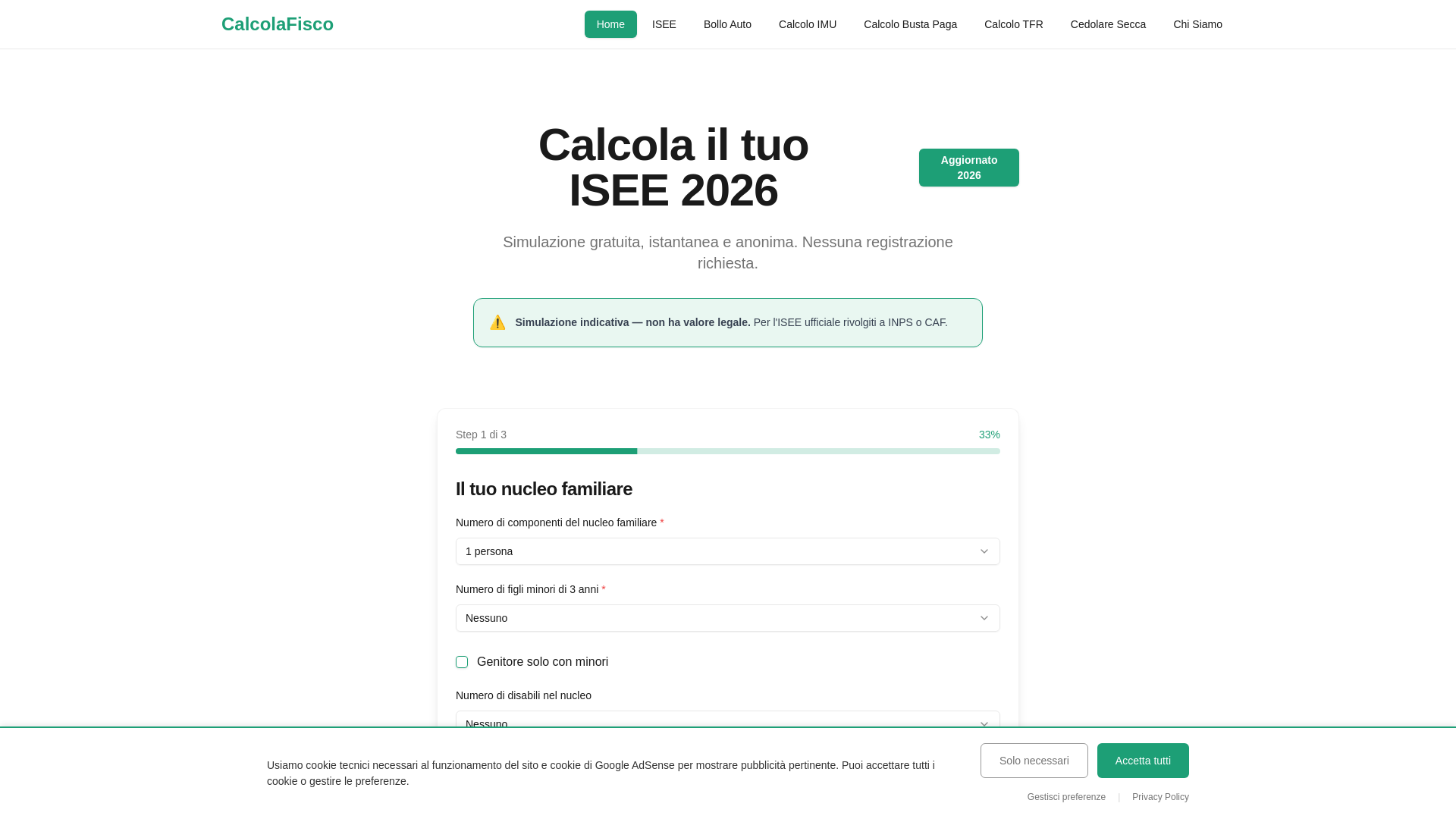 website screenshot of https://calcolafisco.it/