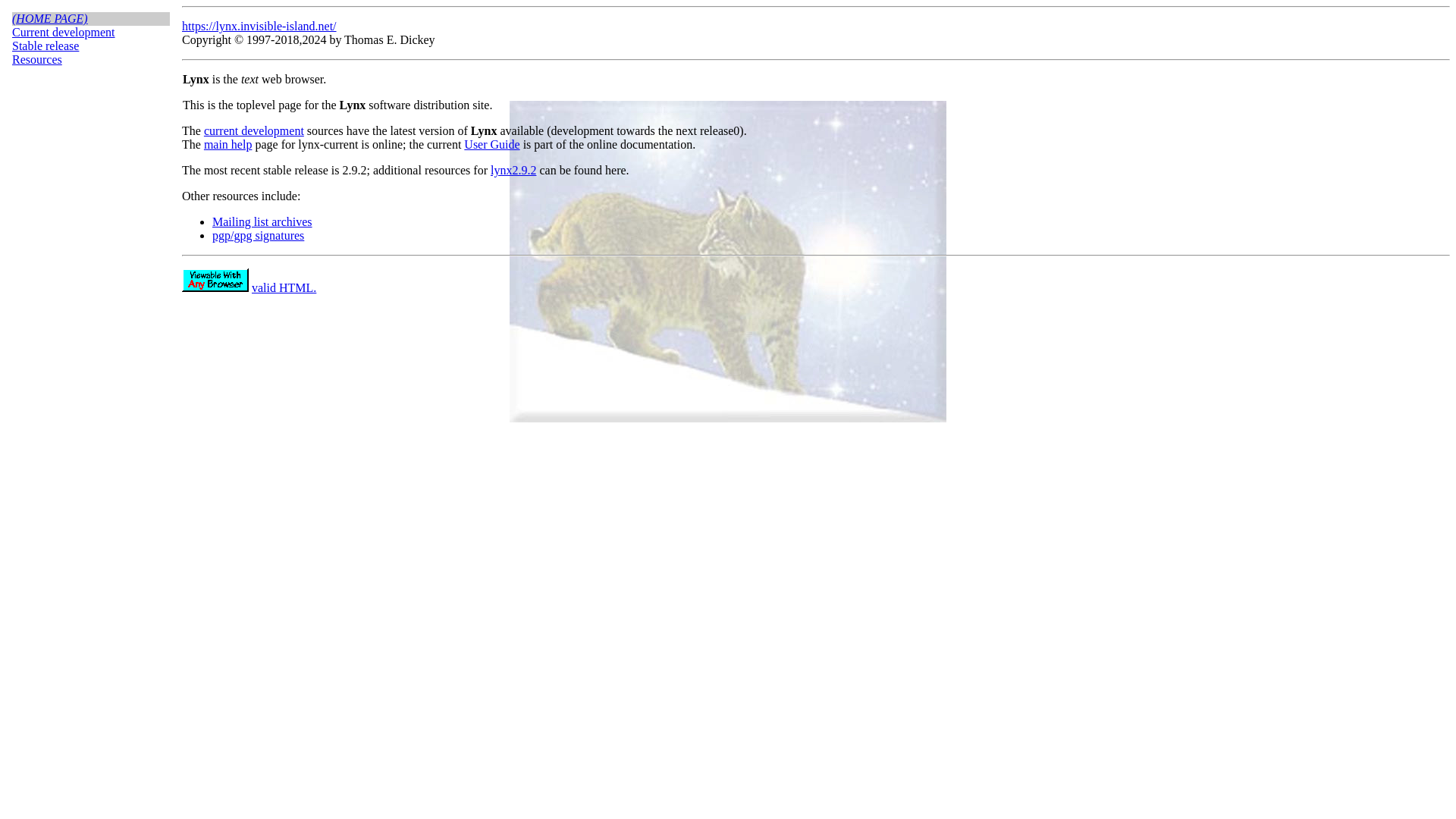 website screenshot of https://lynx.invisible-island.net/