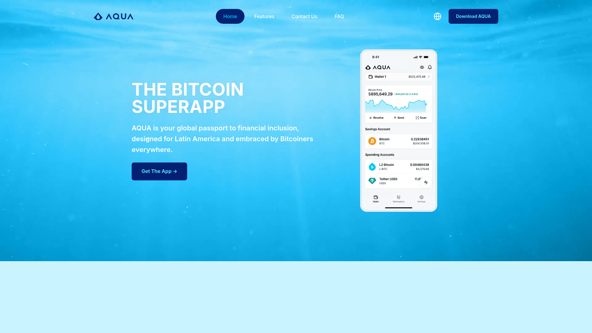 website screenshot of https://aquawallet.io/