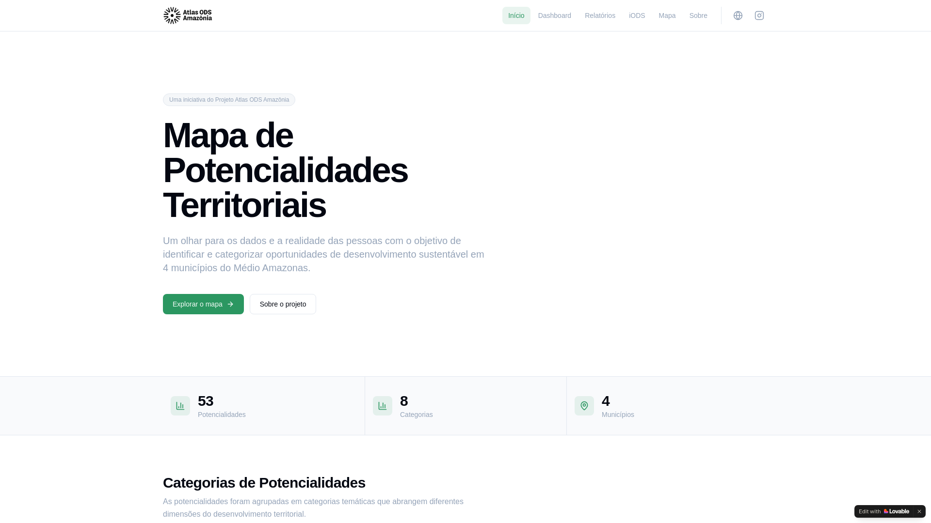 website screenshot of https://mapadepotencialidades.com/