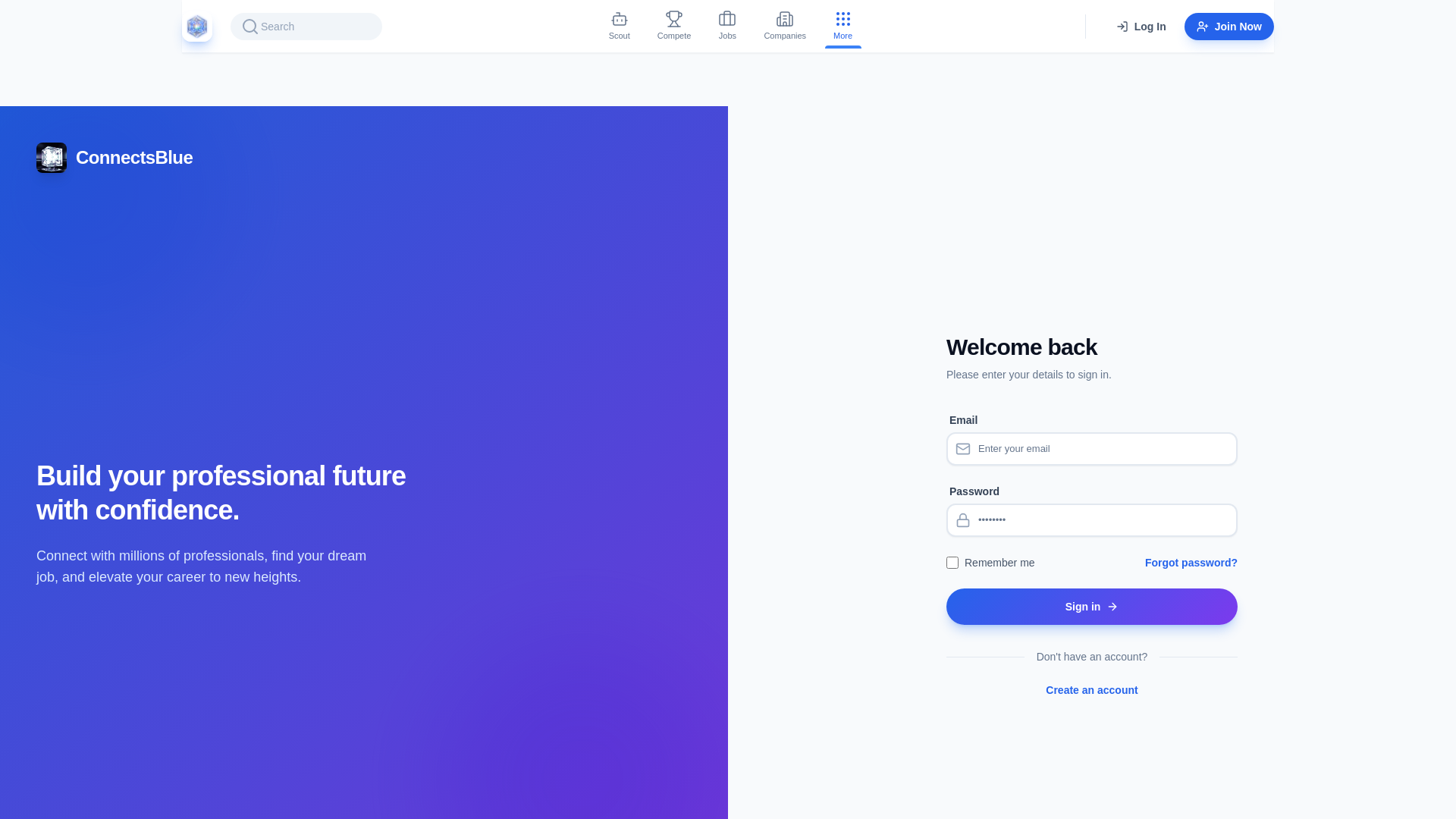 website screenshot of https://connectsblue.com/feed