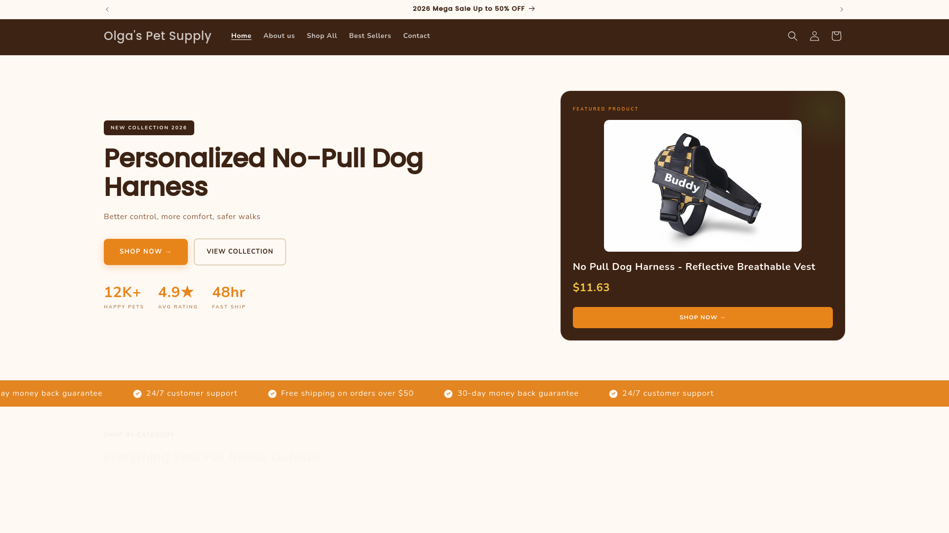 website screenshot of https://petznest.shop/