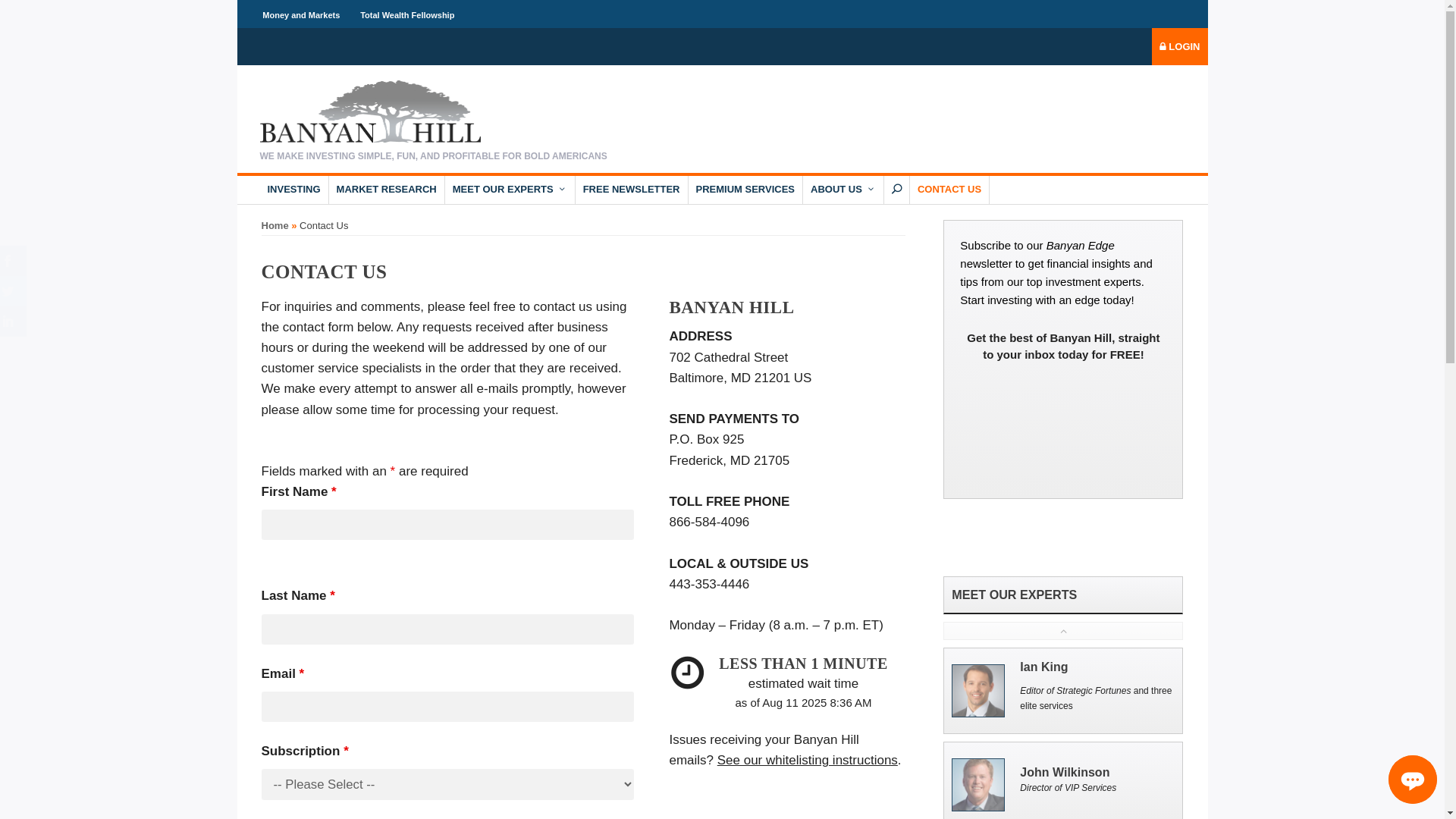 website screenshot of https://banyanhill.com/contact-us/