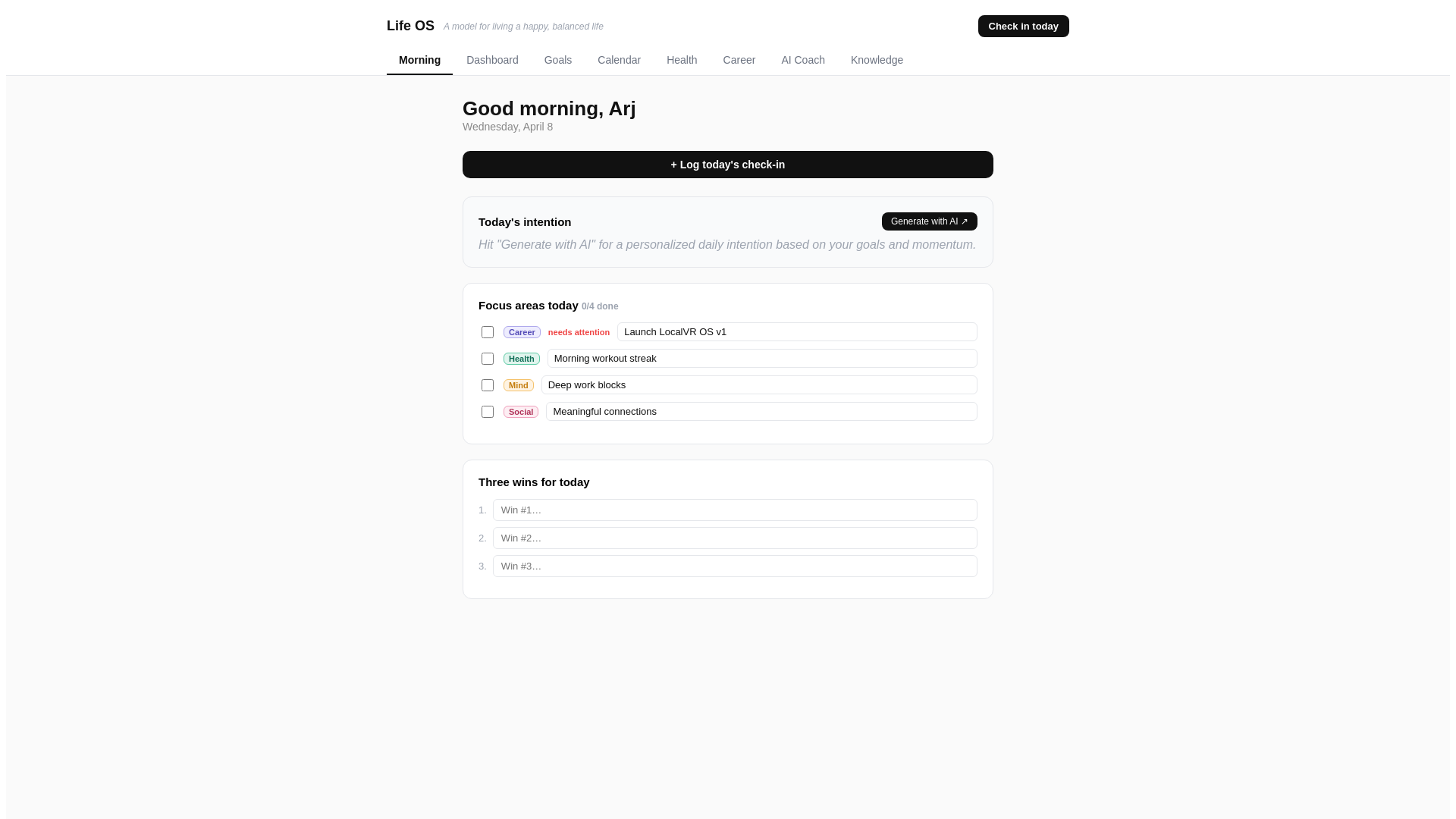 website screenshot of https://locallifeos.ai/