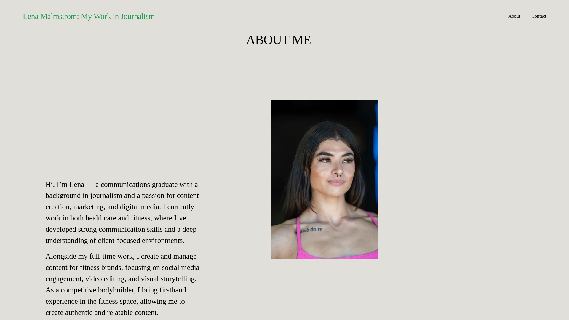 website screenshot of https://lenamalmstrommyworkinjournalism.blog/