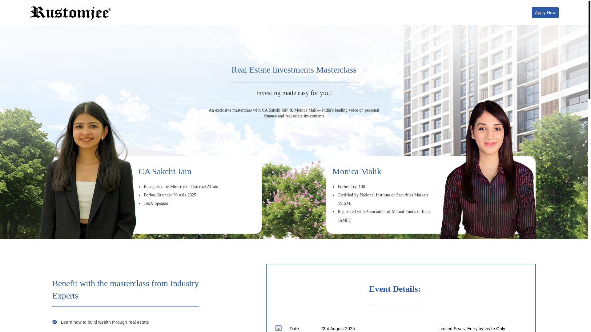 website screenshot of https://masterclassbyrustomjee.com/