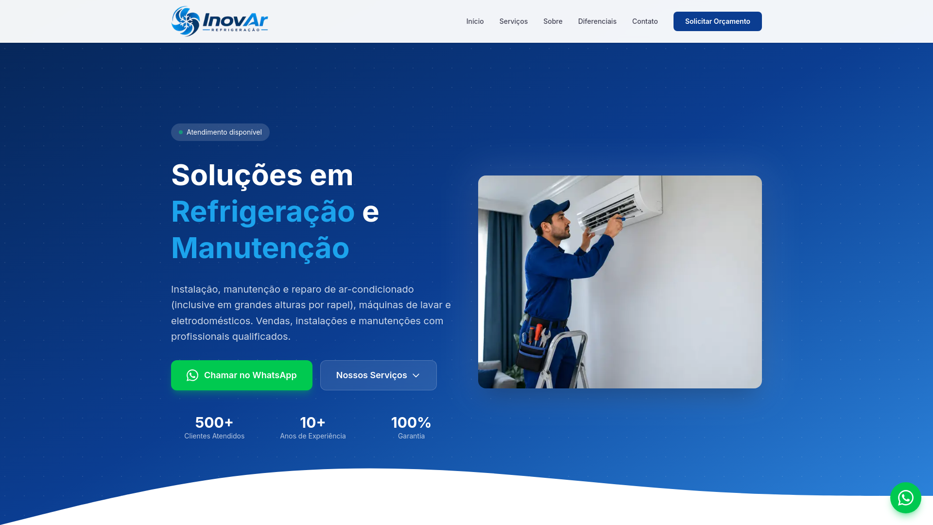 website screenshot of https://inovarrefrigeracoes.com.br/