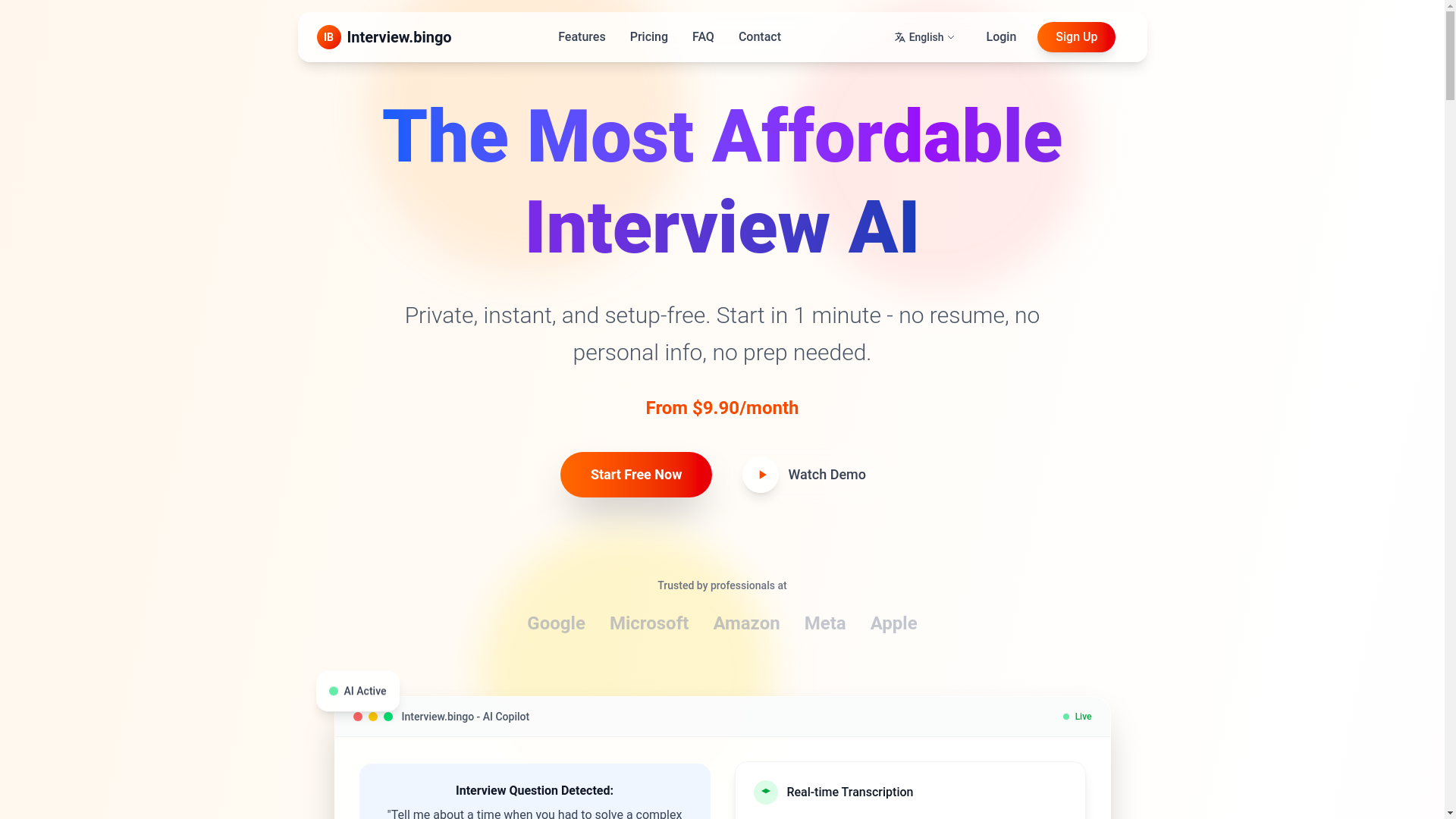 website screenshot of https://interview-bingo-landingpage.pages.dev/