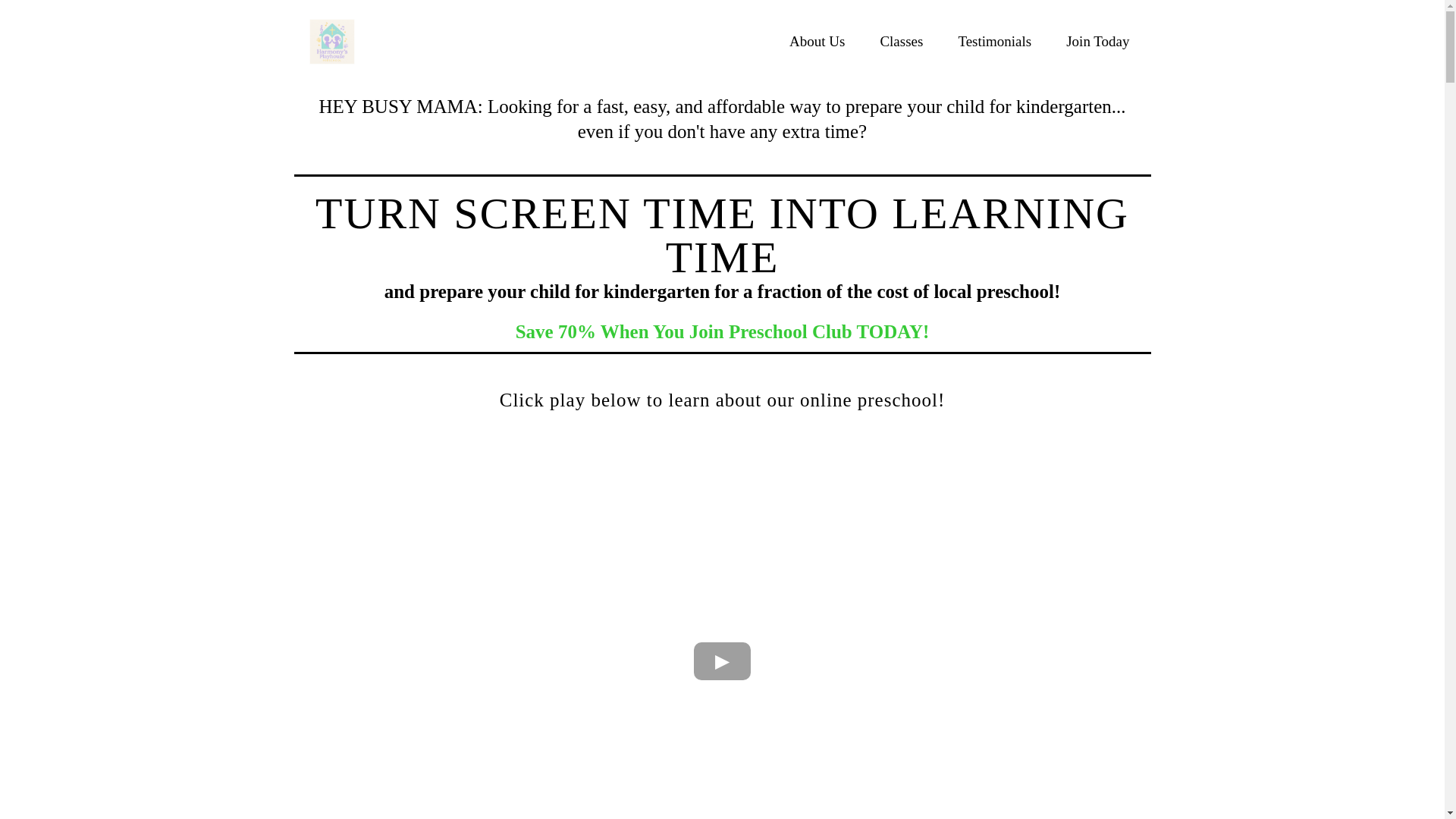 website screenshot of https://harmonysplayhousepreschool.org/