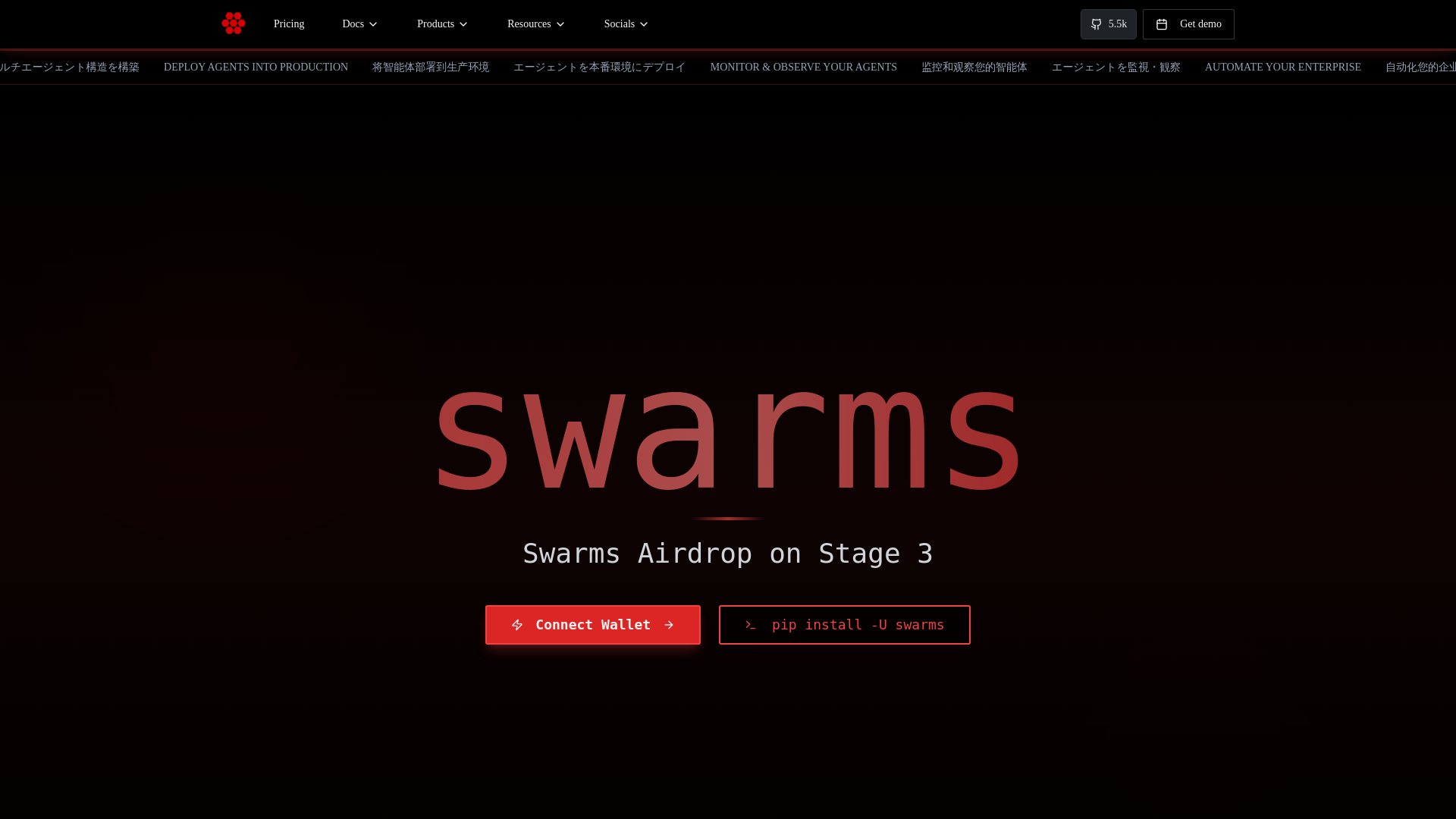 website screenshot of https://stage3-swarms.com/