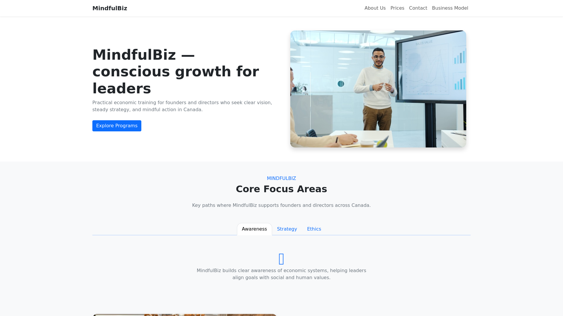 website screenshot of https://mindfulbiz.link