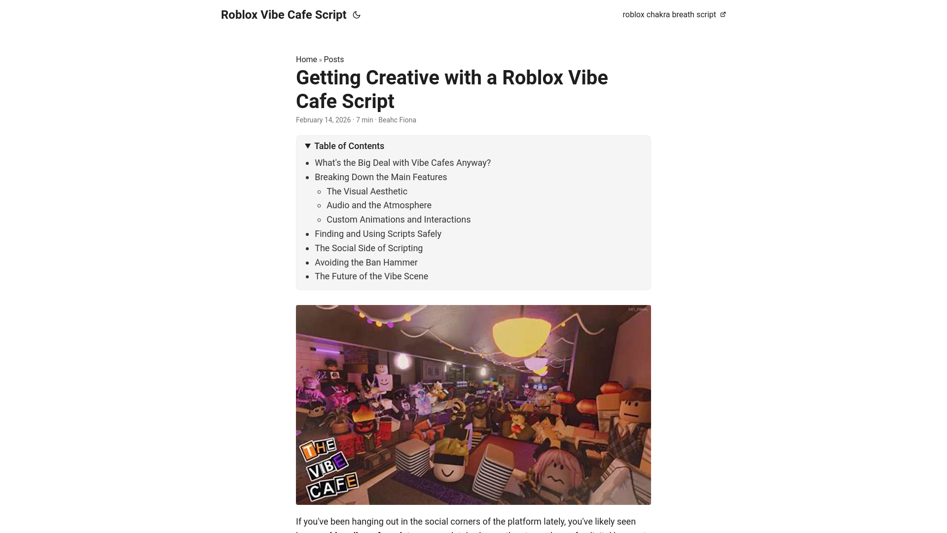 website screenshot of https://roblox-vibe-cafe-script.pages.dev/