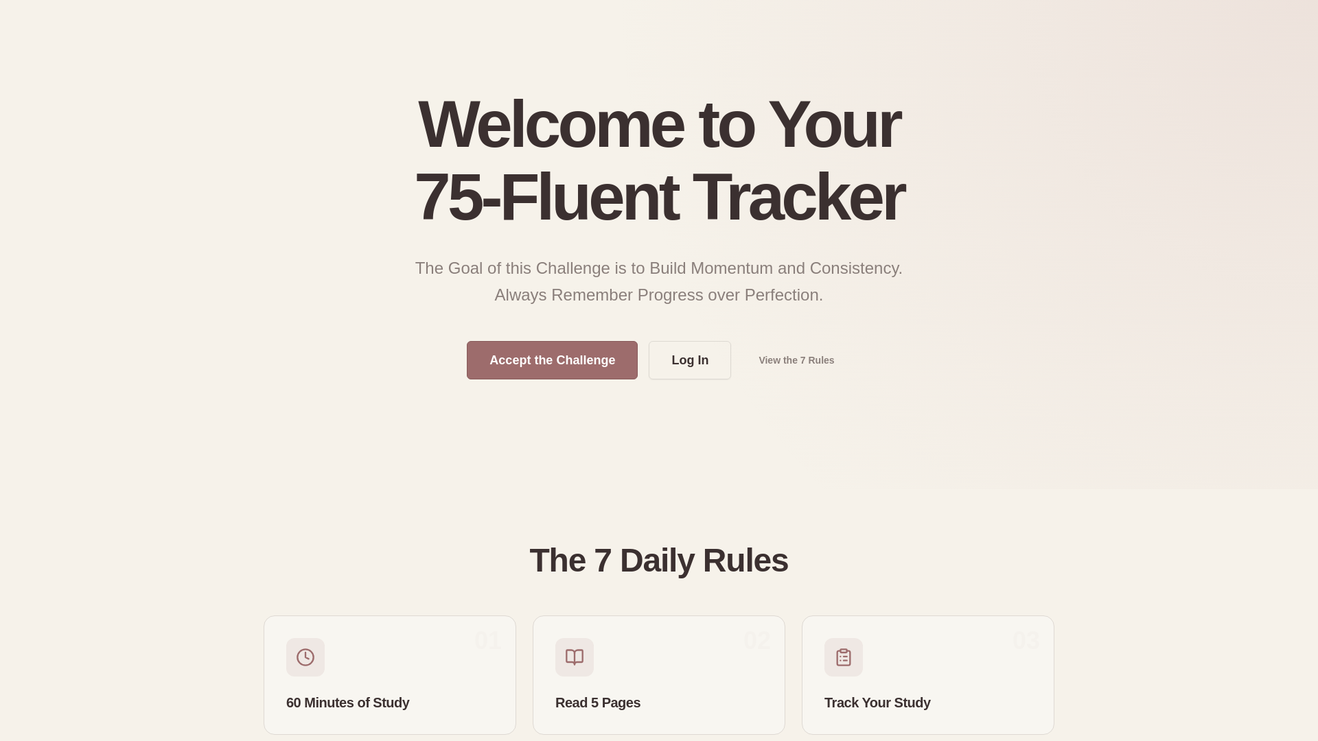 website screenshot of https://75fluentchallenge.com