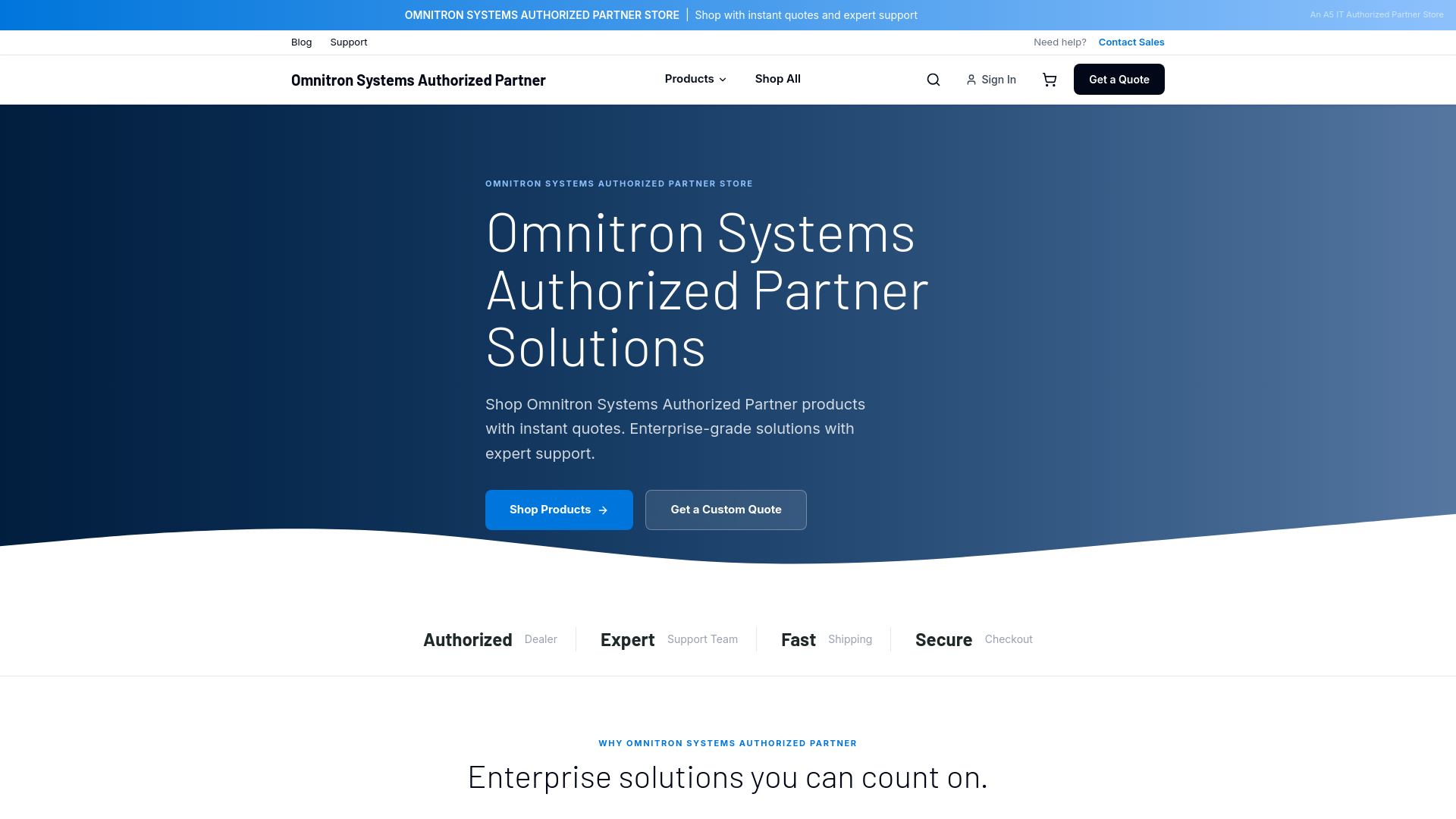 website screenshot of https://omnitron-systems-authorized-partner.com