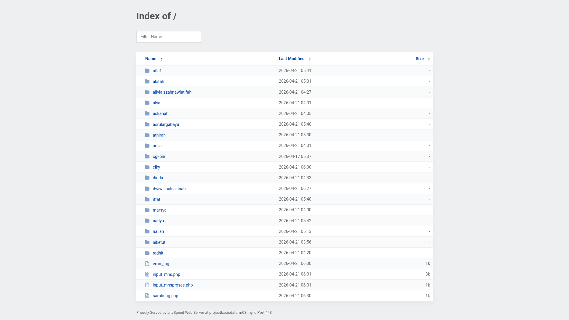 website screenshot of https://projectbasisdatafm08.my.id/