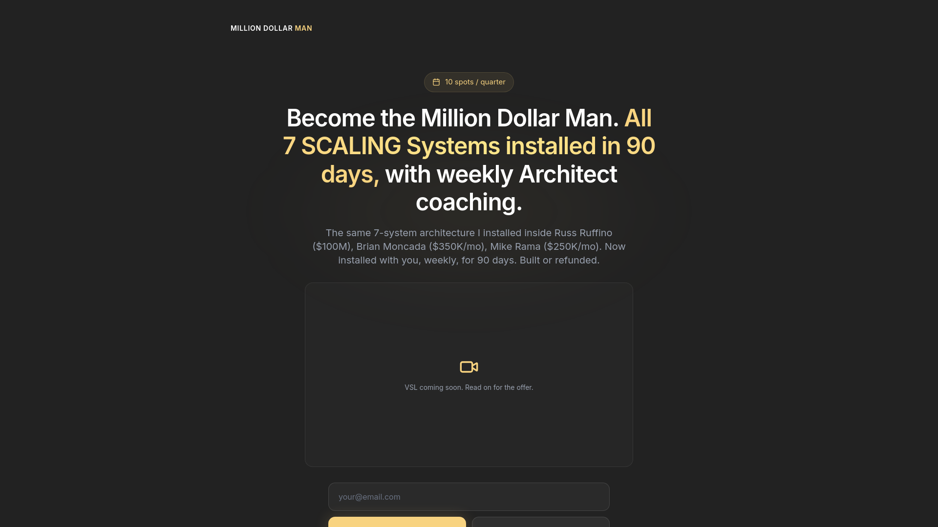website screenshot of https://milliondollarman.ai/