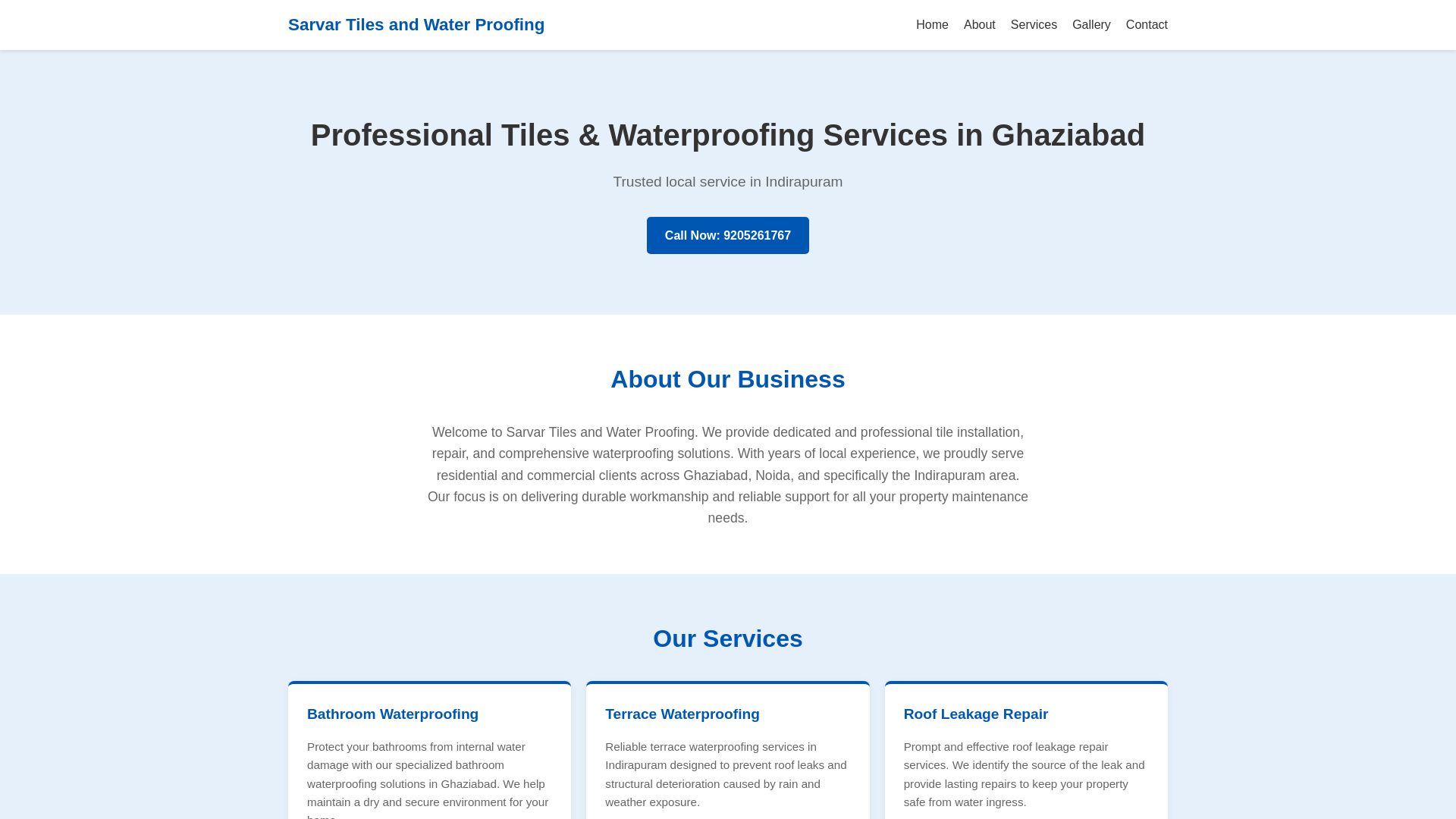 website screenshot of https://sarvartilesandwaterproofing.online