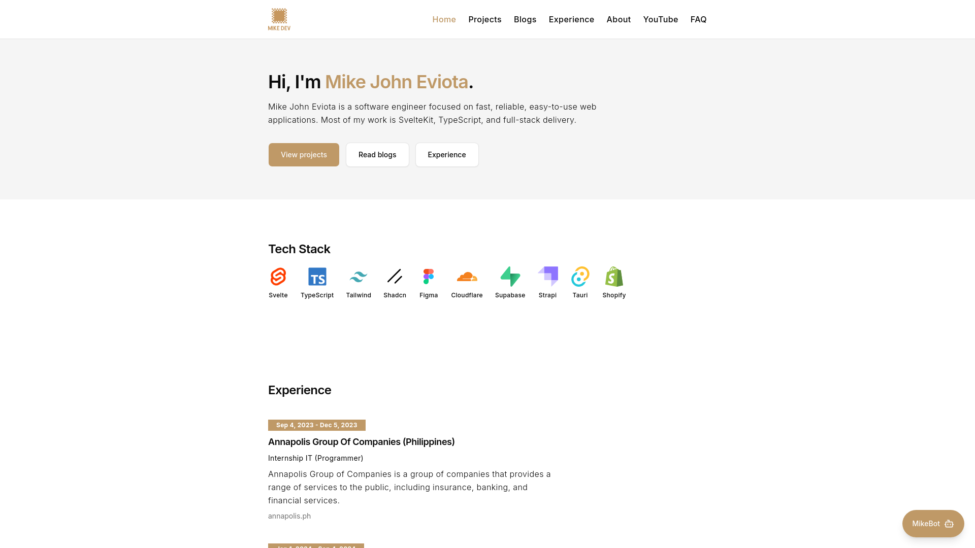 website screenshot of https://mike-portfolio-3h5.pages.dev/